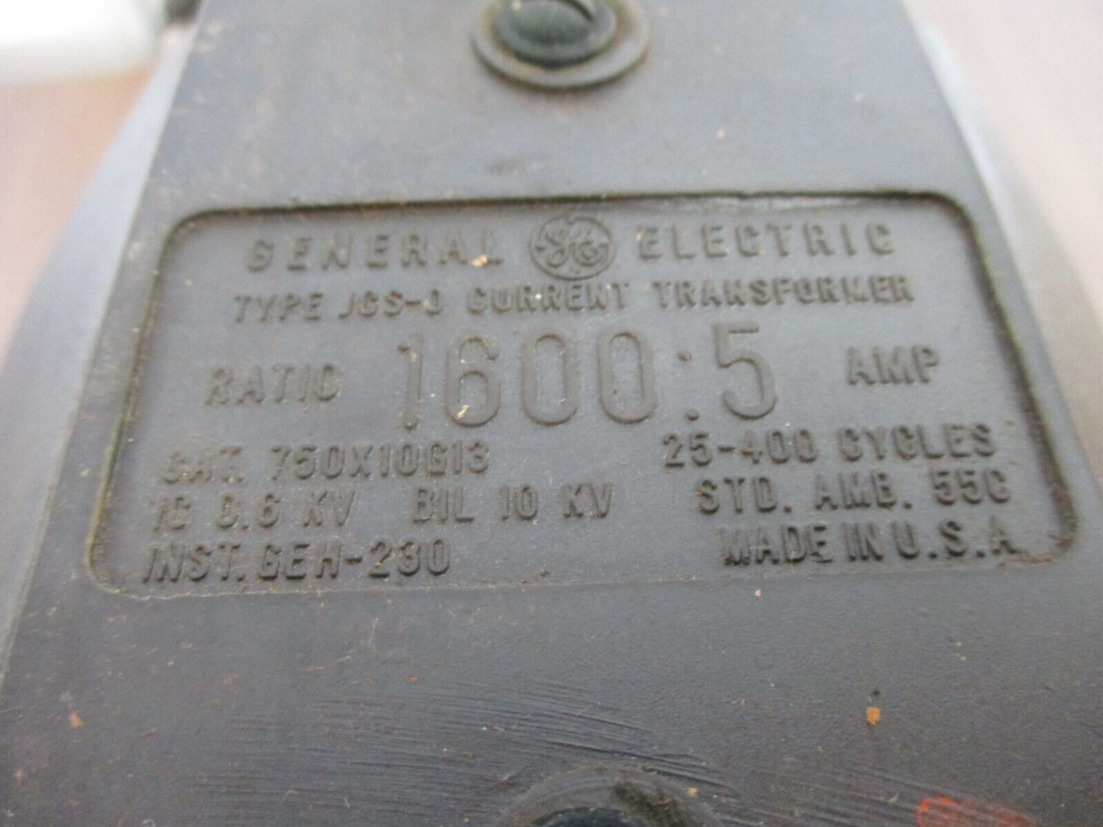 GE Type JCS-0 Current Transformer 750X10G13 Ratio 1600:5A 25-400Hz 600V 10kV BIL