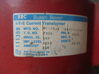 BBC ITE Current Transformer MC-25A1 401571-K14 Ratio 2000:5A 25-60Hz Used