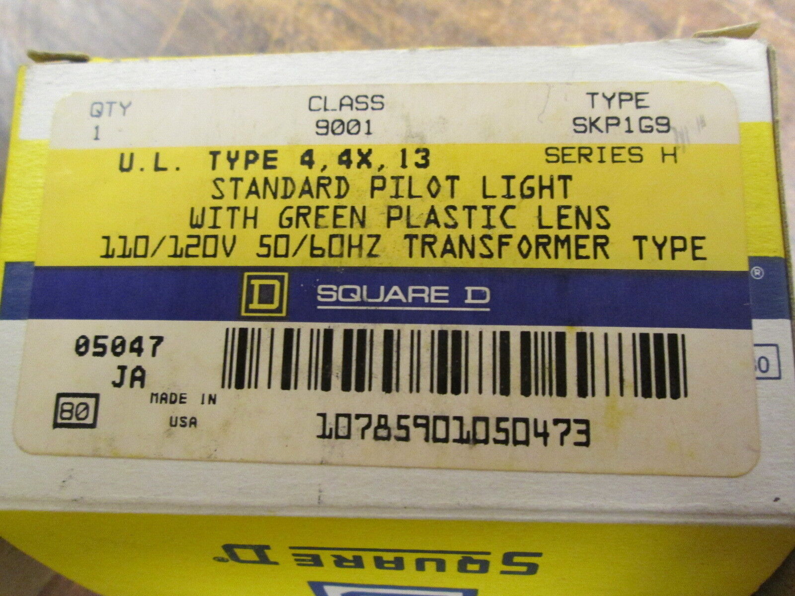 Square D Pilot Light 9001 SKP1G9 Green Lens 110/120V 50/60Hz New Surplus