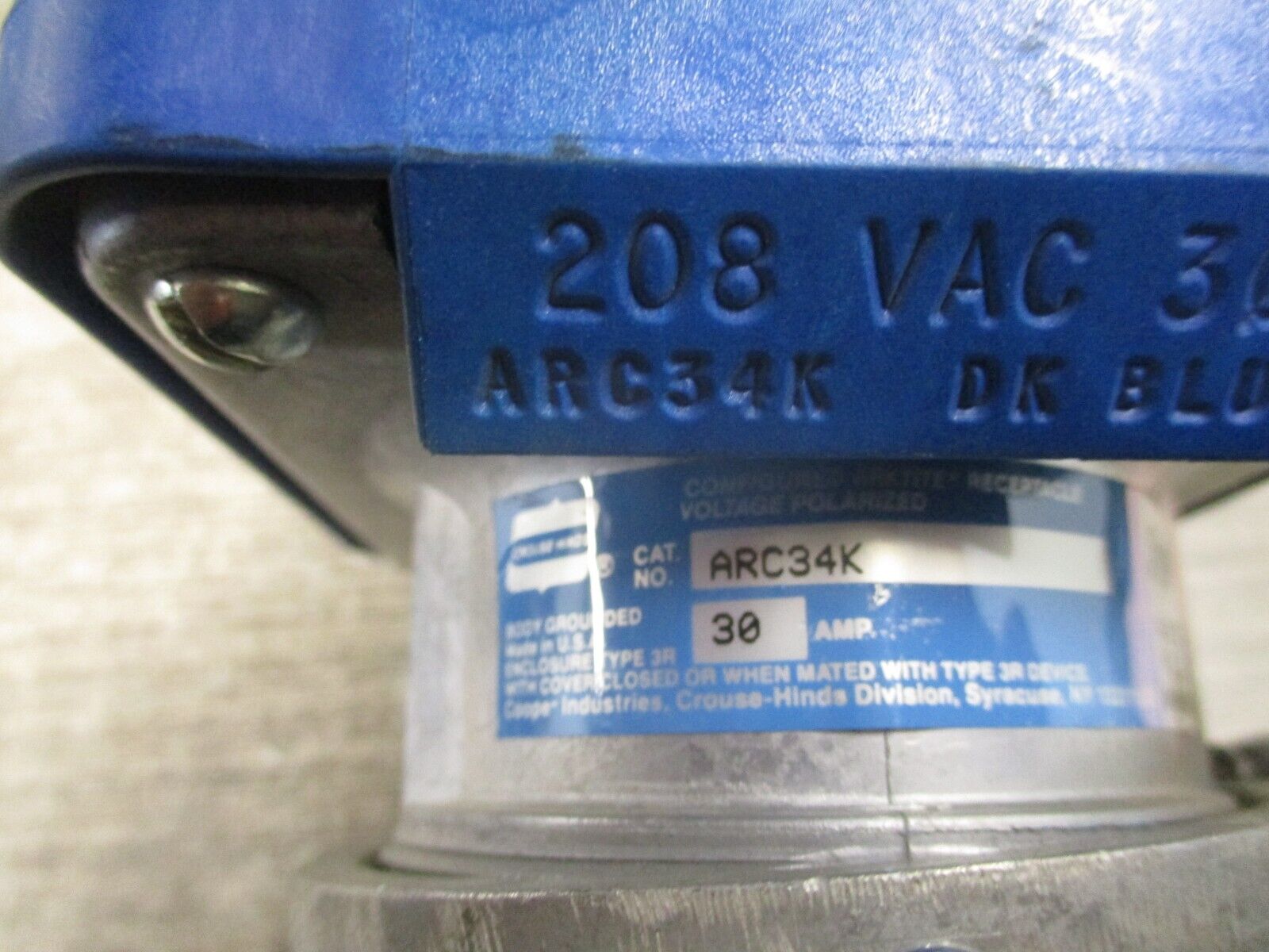 Crouse-Hinds Configured Arktite Receptacle ARC34K 30A 208V 3R Enclosure