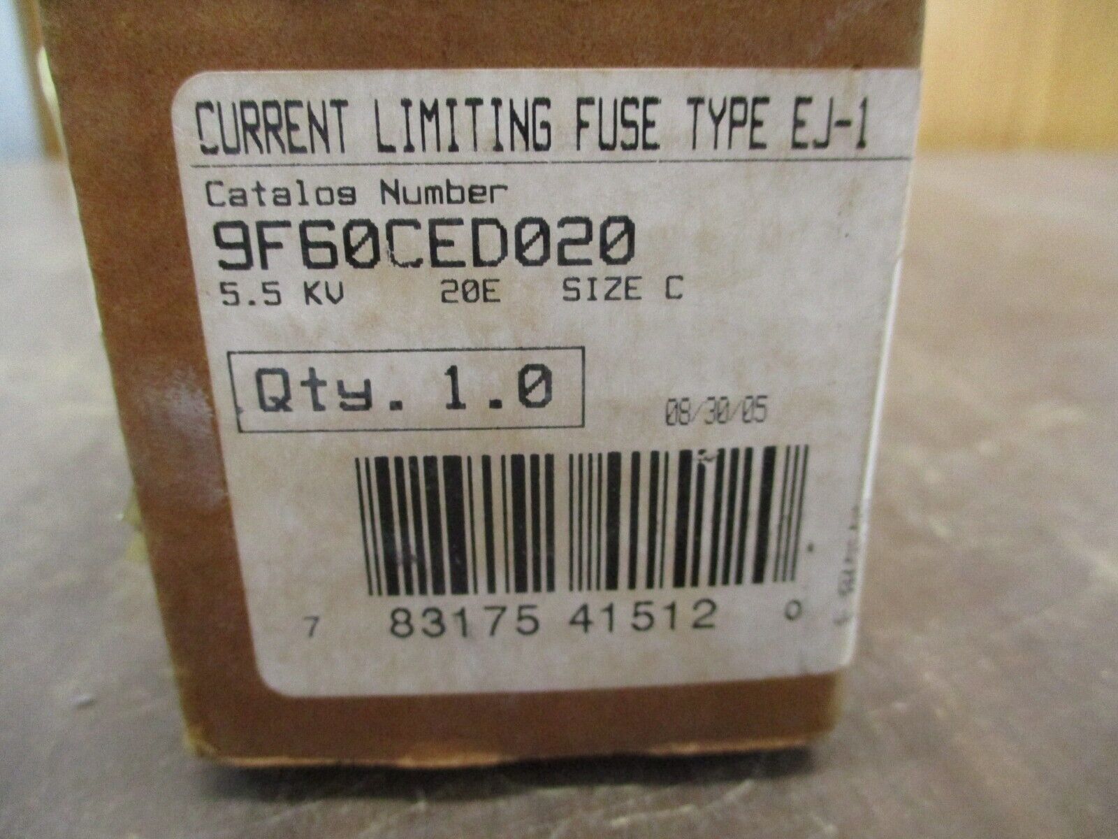 GE Type EJ-1 Fuse 9F60CED020 5.5kV 20E New Surplus