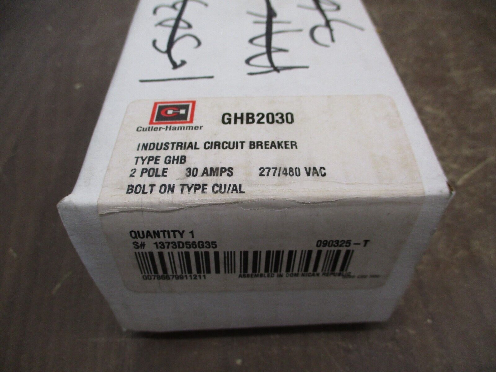 Cutler-Hammer Bolt-On Circuit Breaker GHB2030 277/480V 30A 2P New Surplus