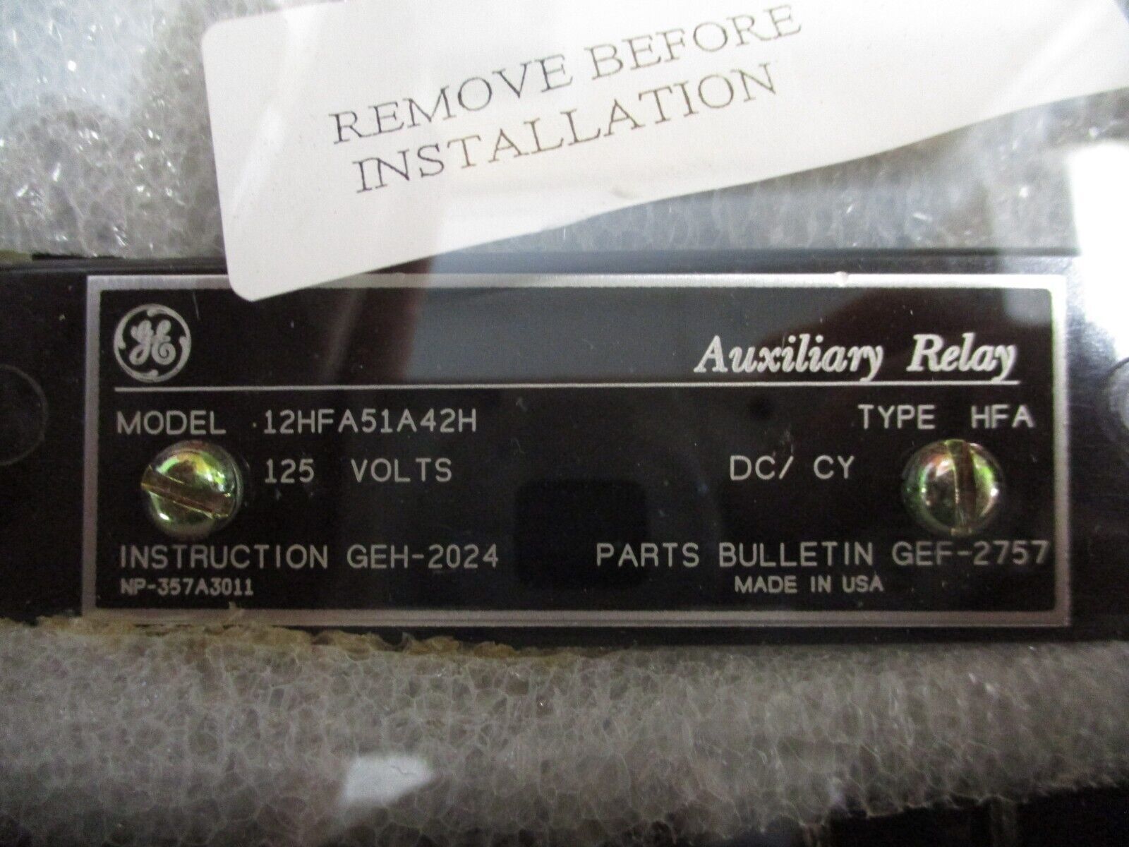 GE Type HFA Auxiliary Relay 12HFA51A42H 125VDC *No Box* New Surplus