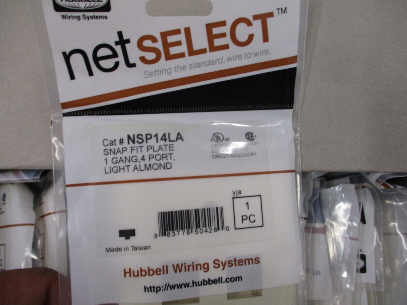 Hubbell Netselect Snap Fit Plate NSP14LA 1-Gang 4-Port Light Almond *Box of 16*