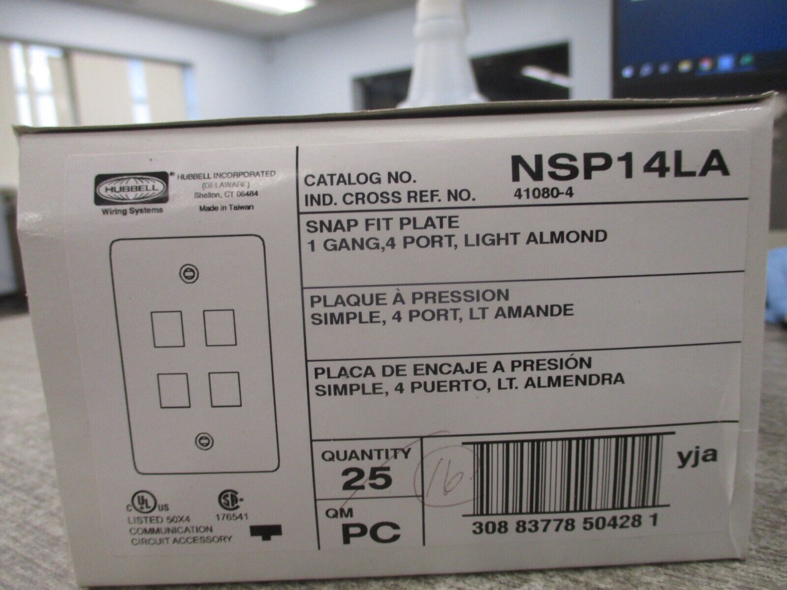Hubbell Netselect Snap Fit Plate NSP14LA 1-Gang 4-Port Light Almond *Box of 16*