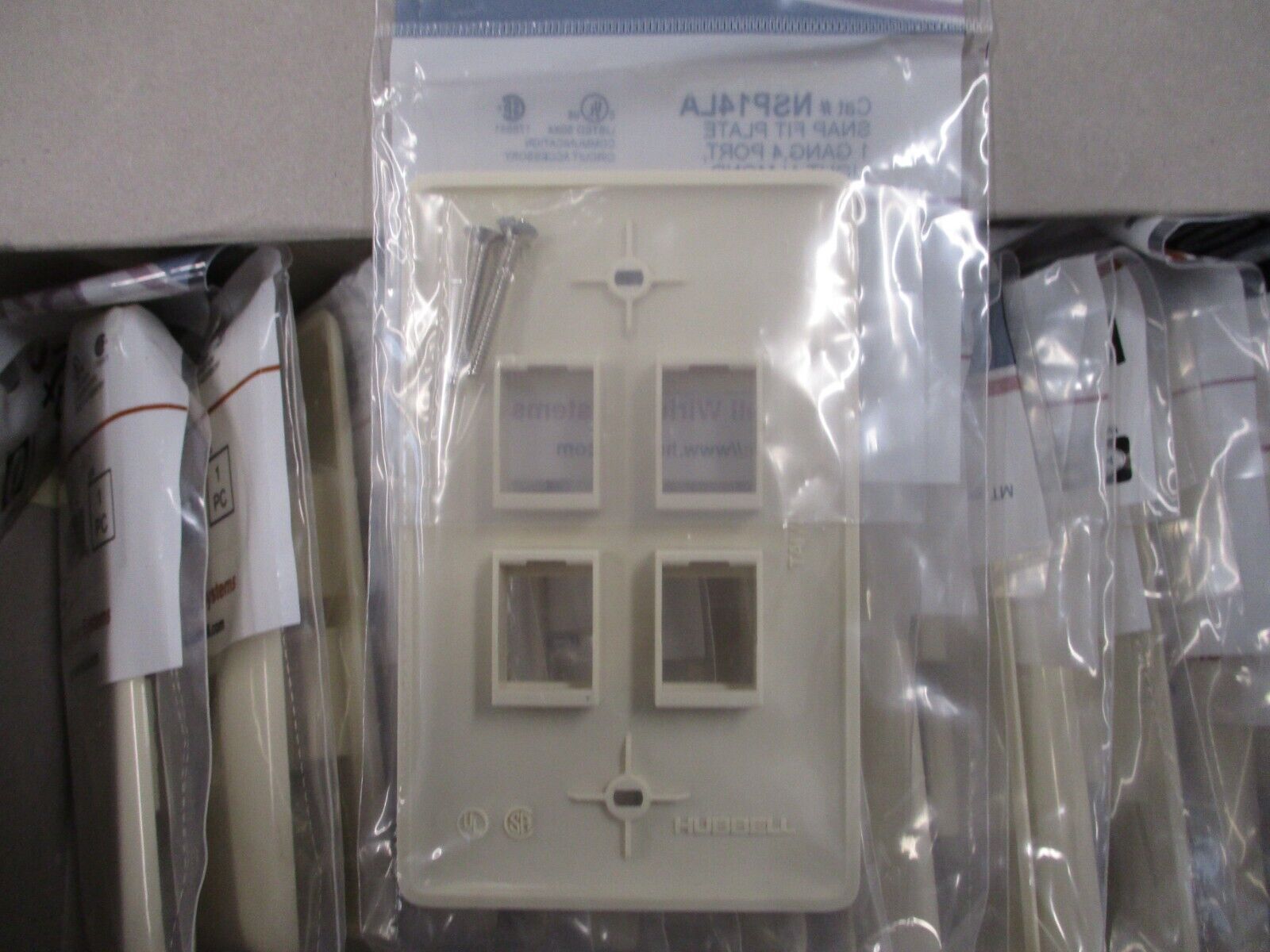 Hubbell Netselect Snap Fit Plate NSP14LA 1-Gang 4-Port Light Almond *Box of 16*