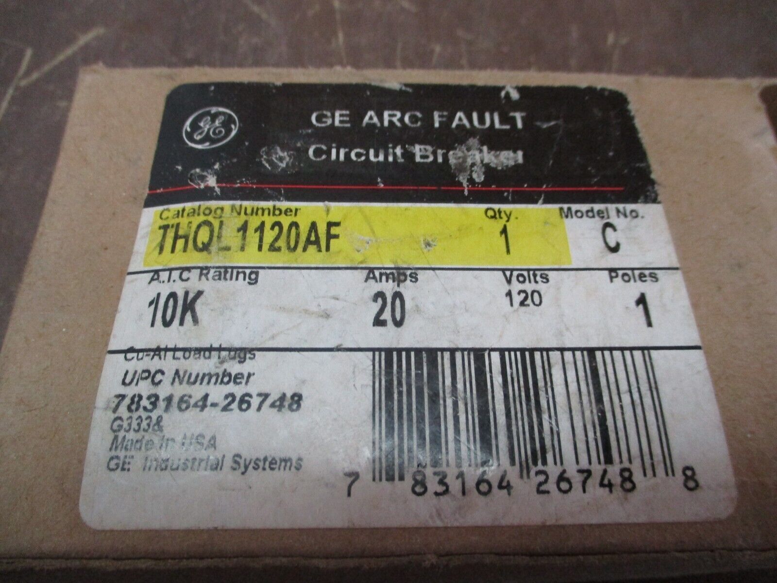 GE Arc Fault Circuit Breaker THQL1120AF Model C 20A 120V 1P 10K AIC New Surplus