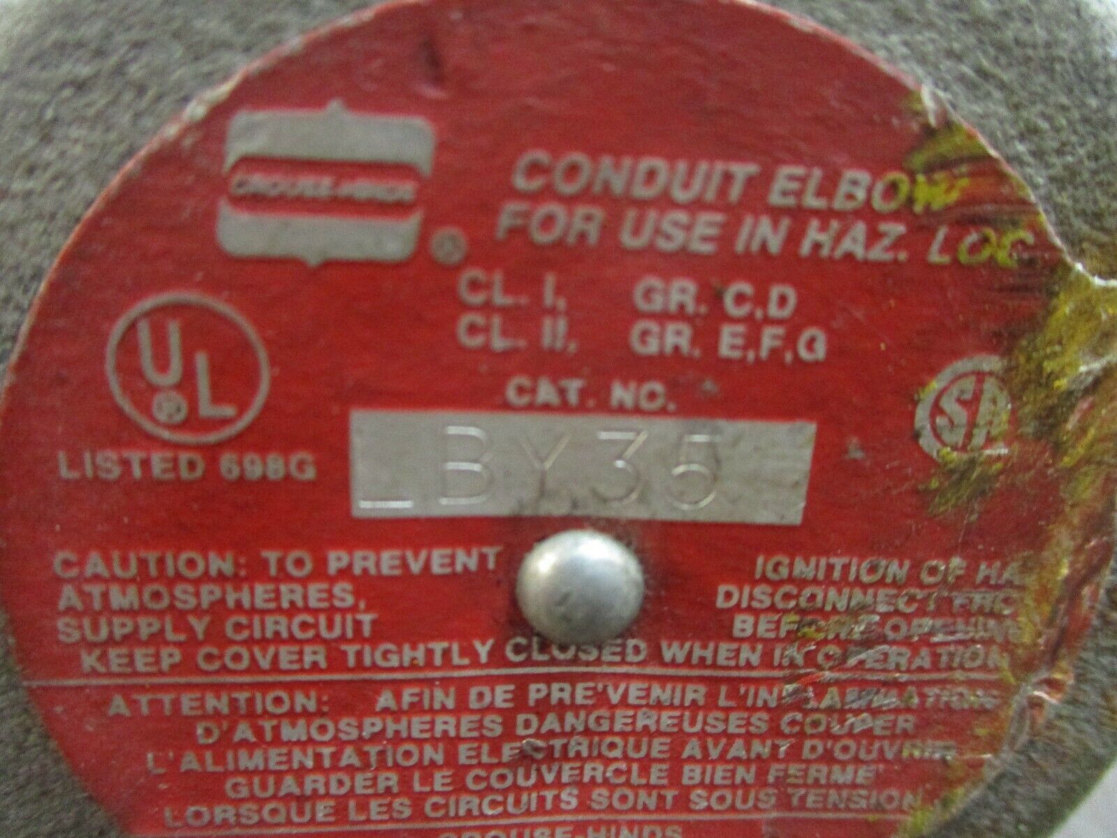 Crouse-Hinds Explosion-Proof Conduit Elbow LBY35 Used
