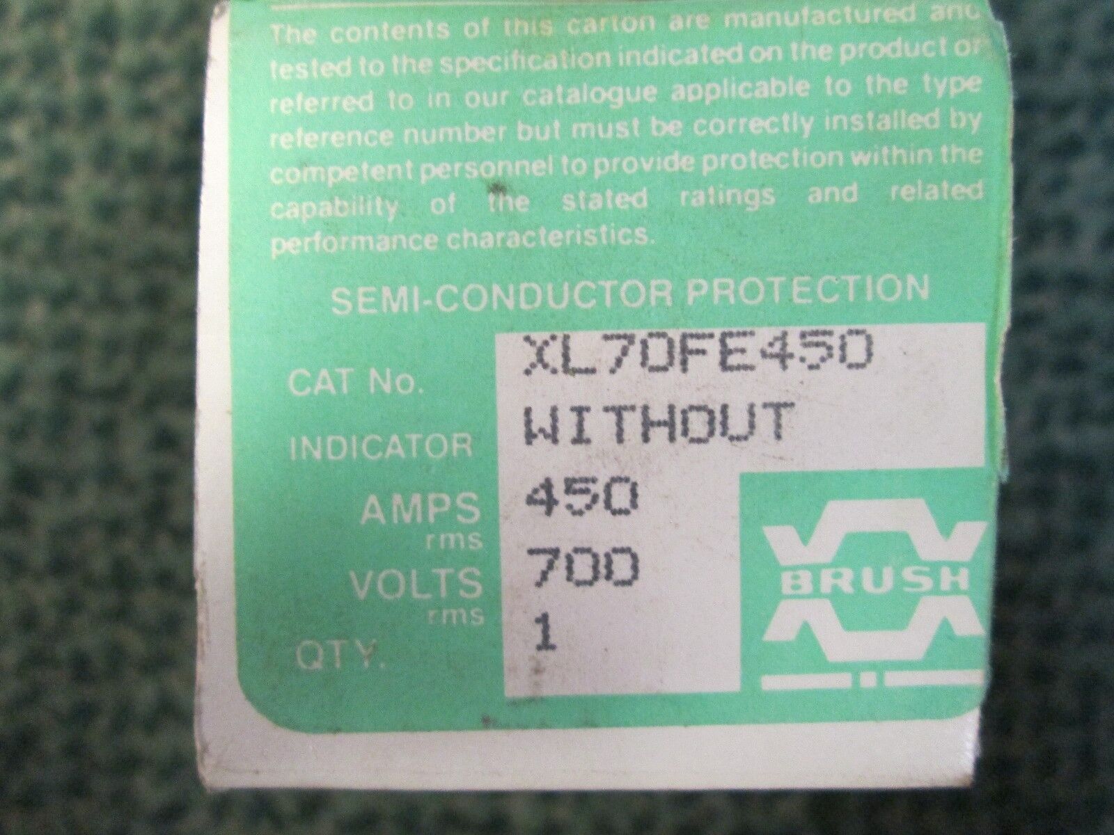 Brush Fuse XL70FE450 450A 700V New Surplus