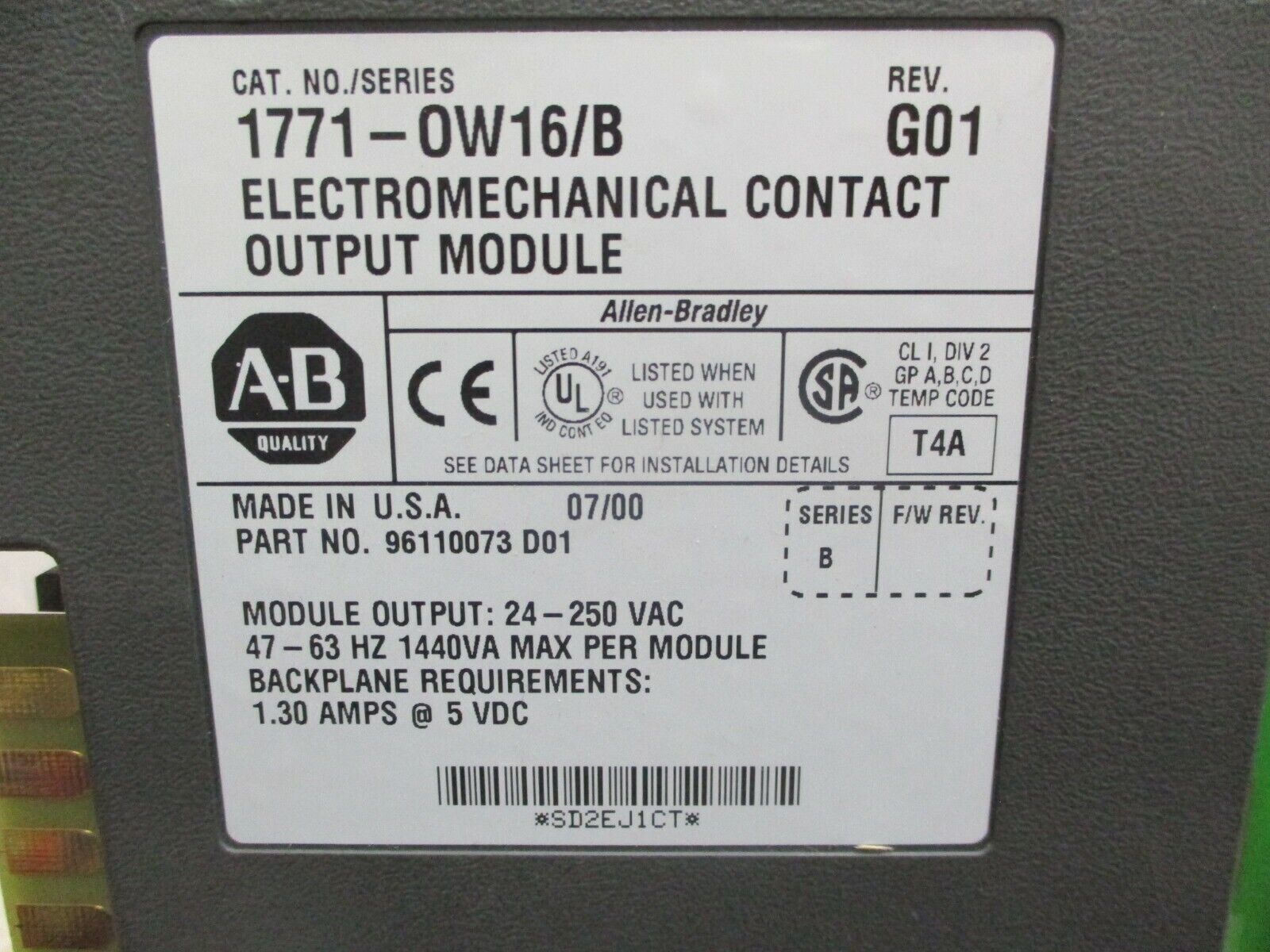 Allen-Bradley PLC Board 1771-OW16/B Electromechanical Contact Output Module