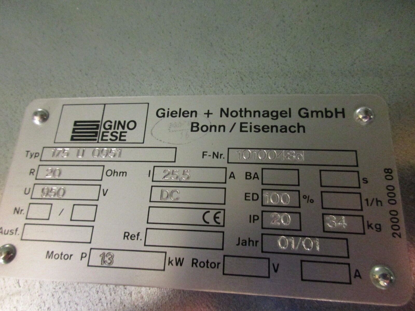 Ginoese Resistor 175 U 0951 20 Ohm 950VDC 25.5A Used