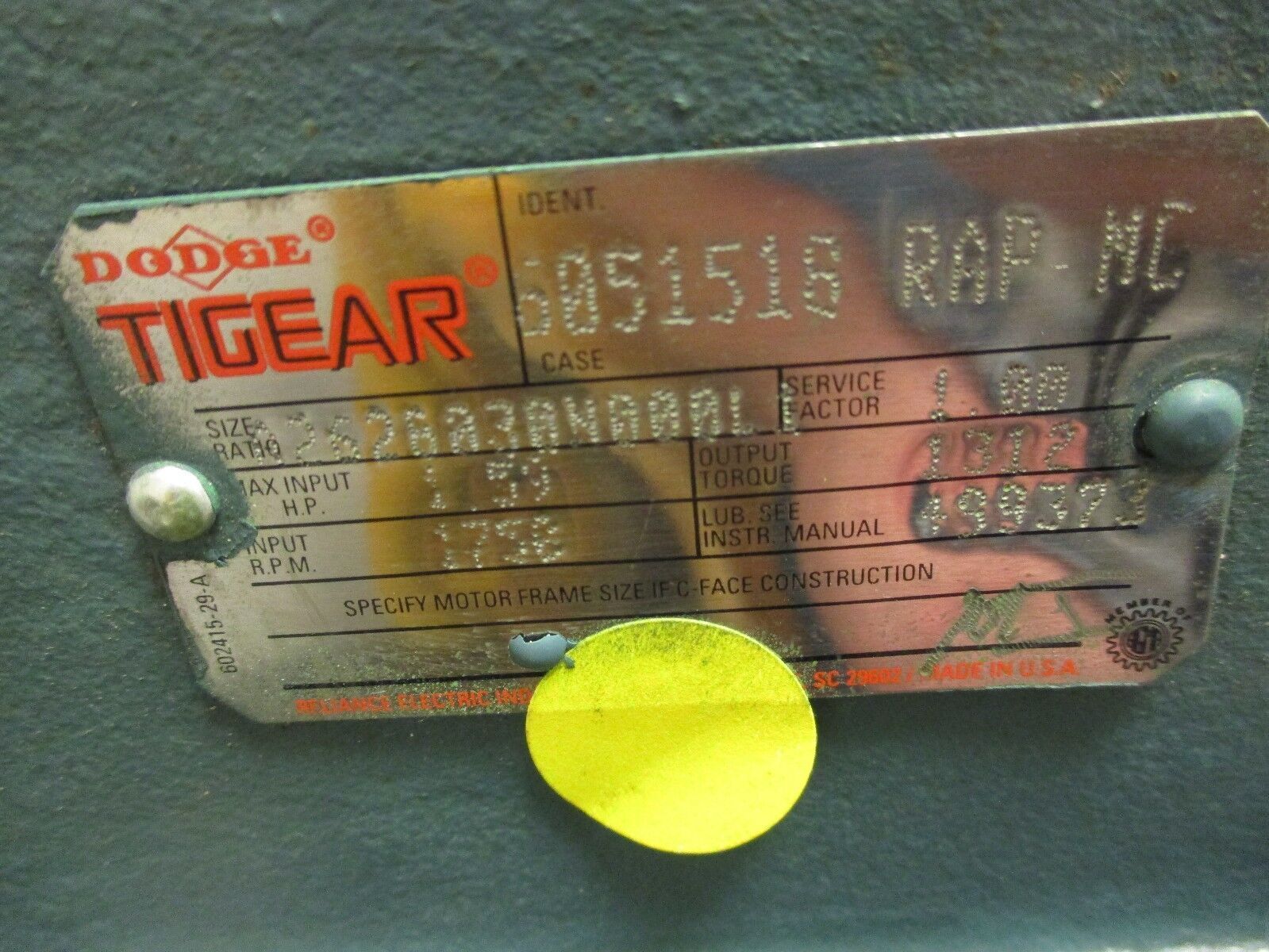 Dodge Tigear Reducer A262B030N000L1 Ratio 30:1 1.59HP In 1800RPM In New Surplus