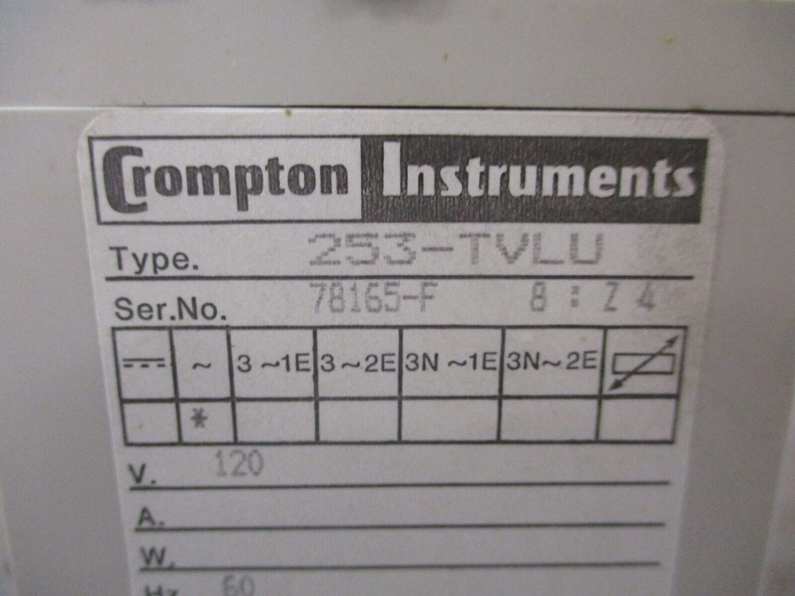 Crompton Paladin Transducer 253-TVLU 120V 60Hz Used