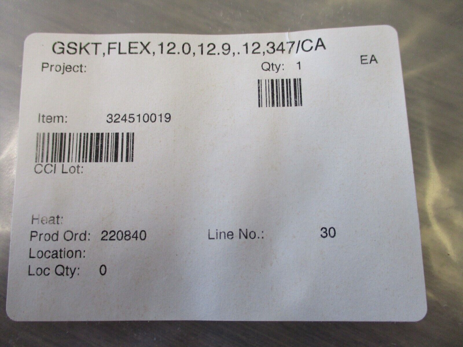 Misc. Brand Flex Gasket 324510019 12.0, 12.9, 0.12 347 / CA *New surplus*