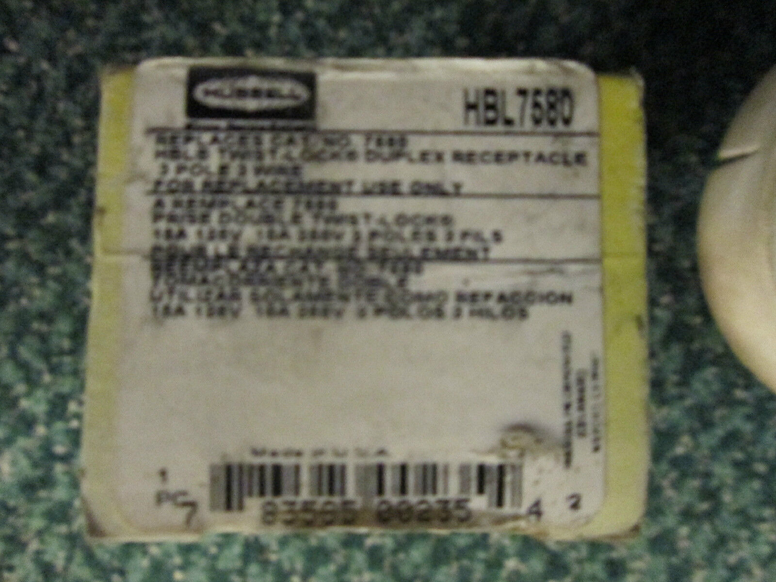 Hubbell Receptacle, 3W 15A 125V New Surplus