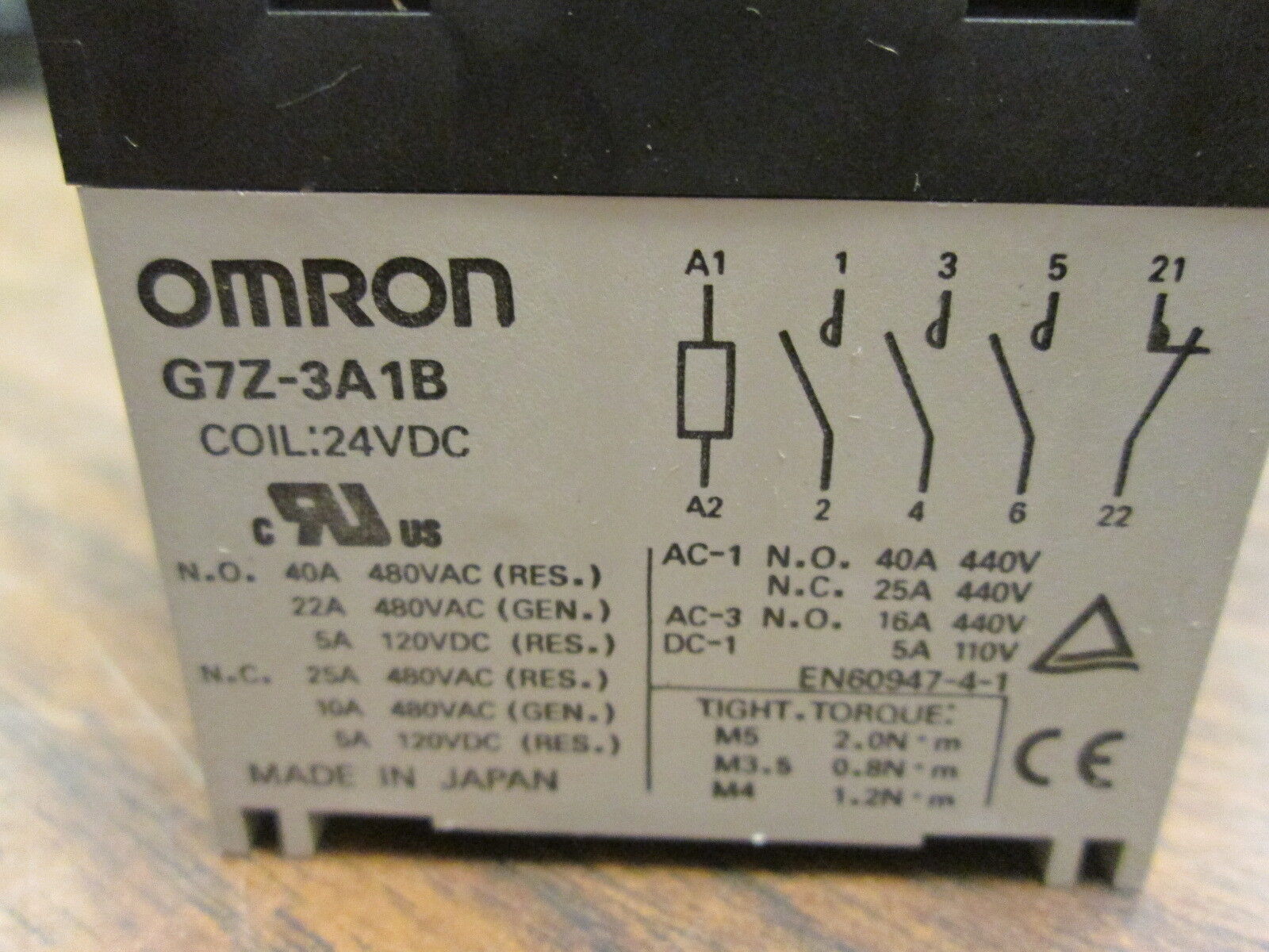 Omron Power Relay G7Z-3A1B 24VDC Coil 40A 480V Used
