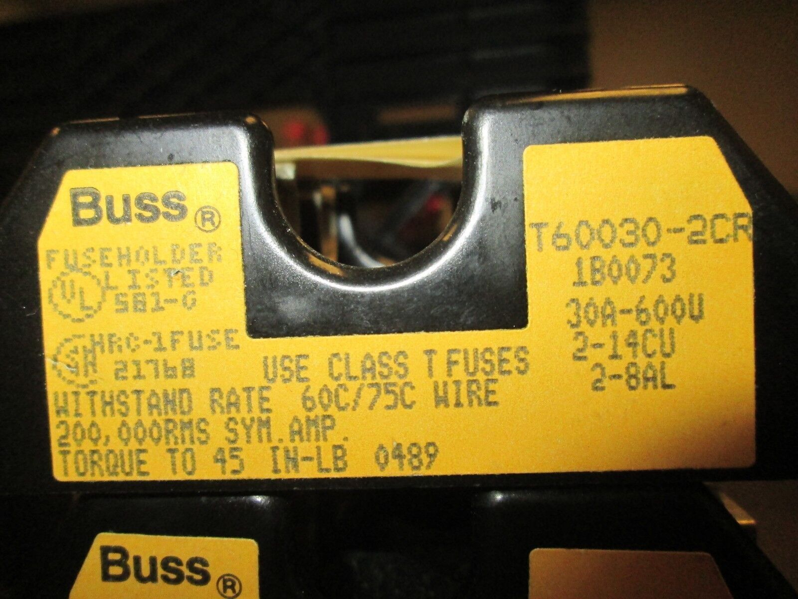 Buss Fuseholder T60030-2CR 30A 600V 2P Lot of 5 Used