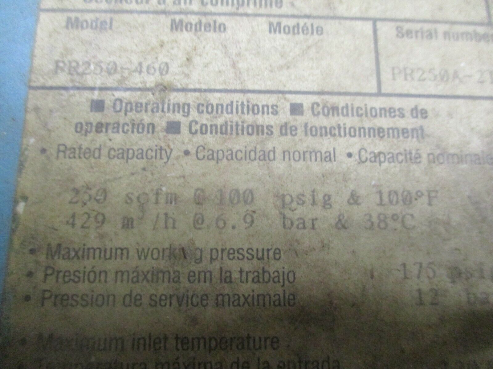 Hankison Compressed Air Dryer PR250-460 250CFM@100PSIG 460V 3PH 60Hz Used