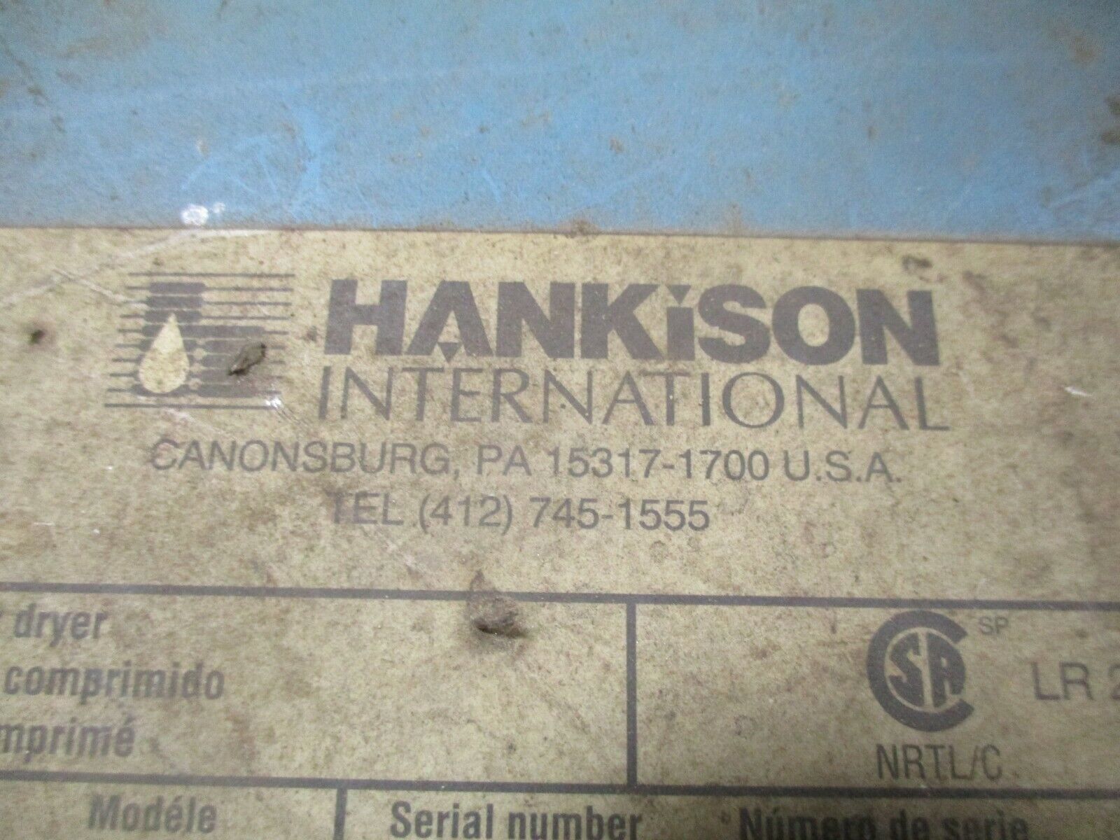 Hankison Compressed Air Dryer PR250-460 250CFM@100PSIG 460V 3PH 60Hz Used