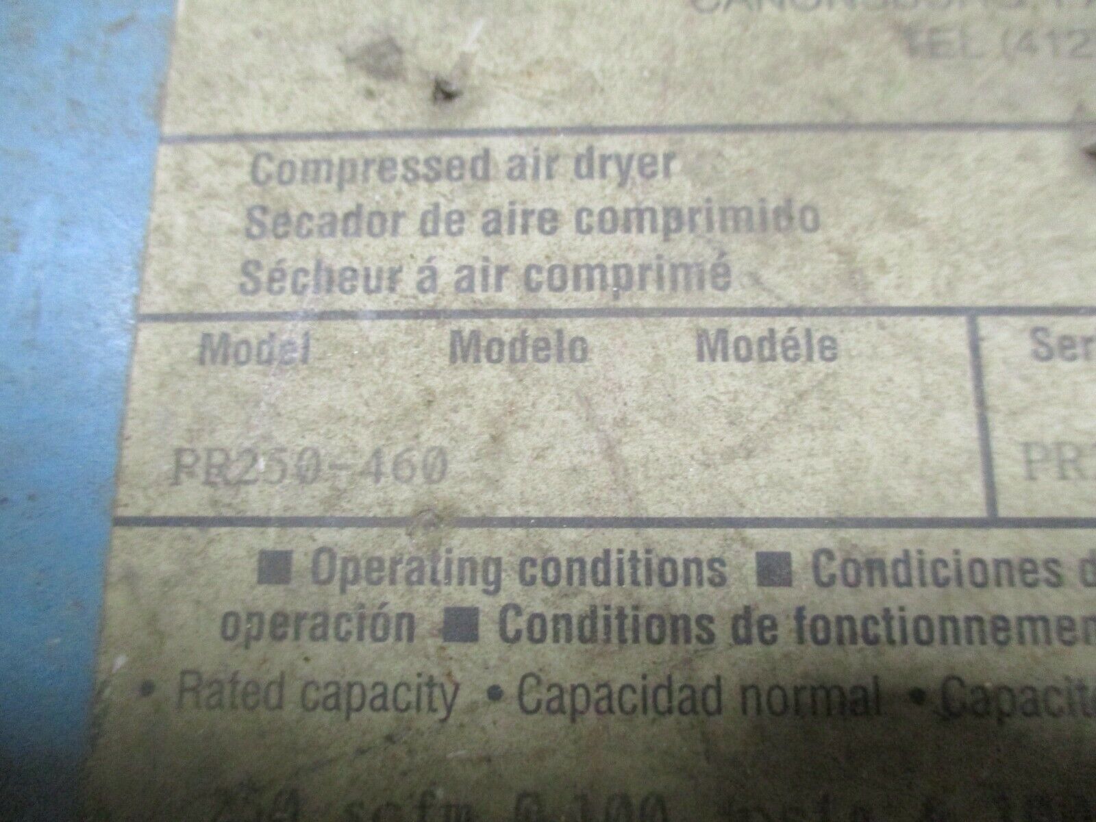 Hankison Compressed Air Dryer PR250-460 250CFM@100PSIG 460V 3PH 60Hz Used