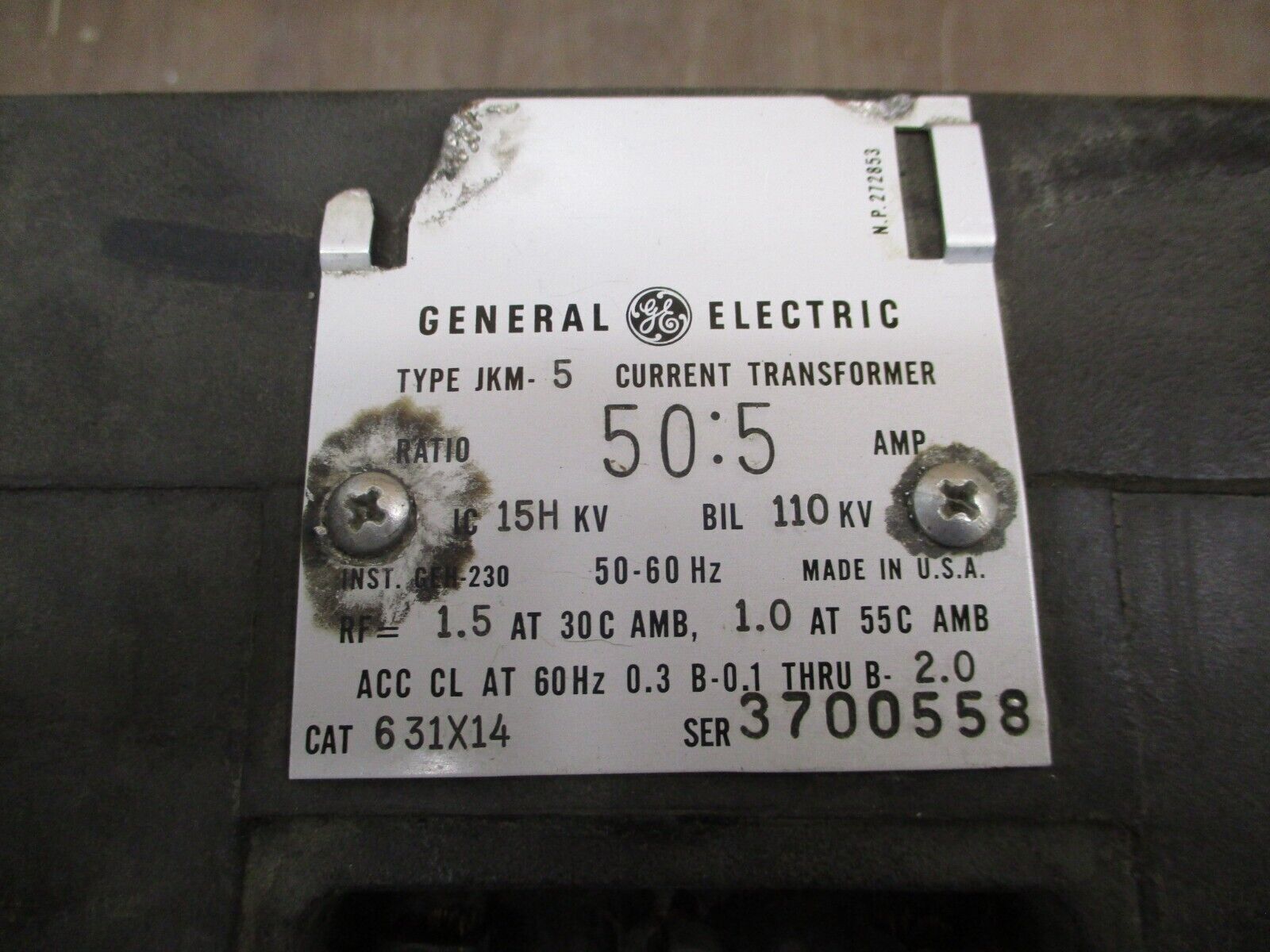 GE Type JKM-5 Current Transformer 631X14 Ratio 50:5 15Hkv 110Kv BIL Used