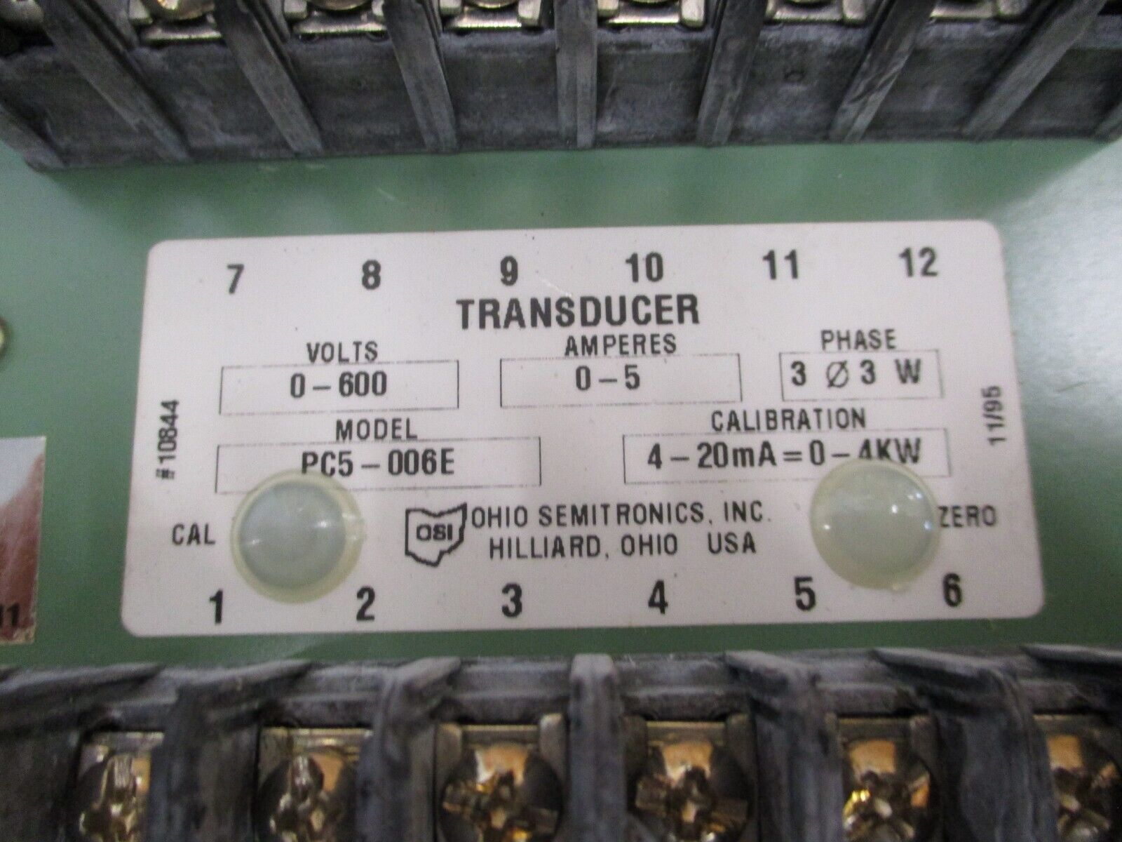 Ohio Semitronics Transducer PC5-006E 0-600V 0-5A 3Ph 3W Used