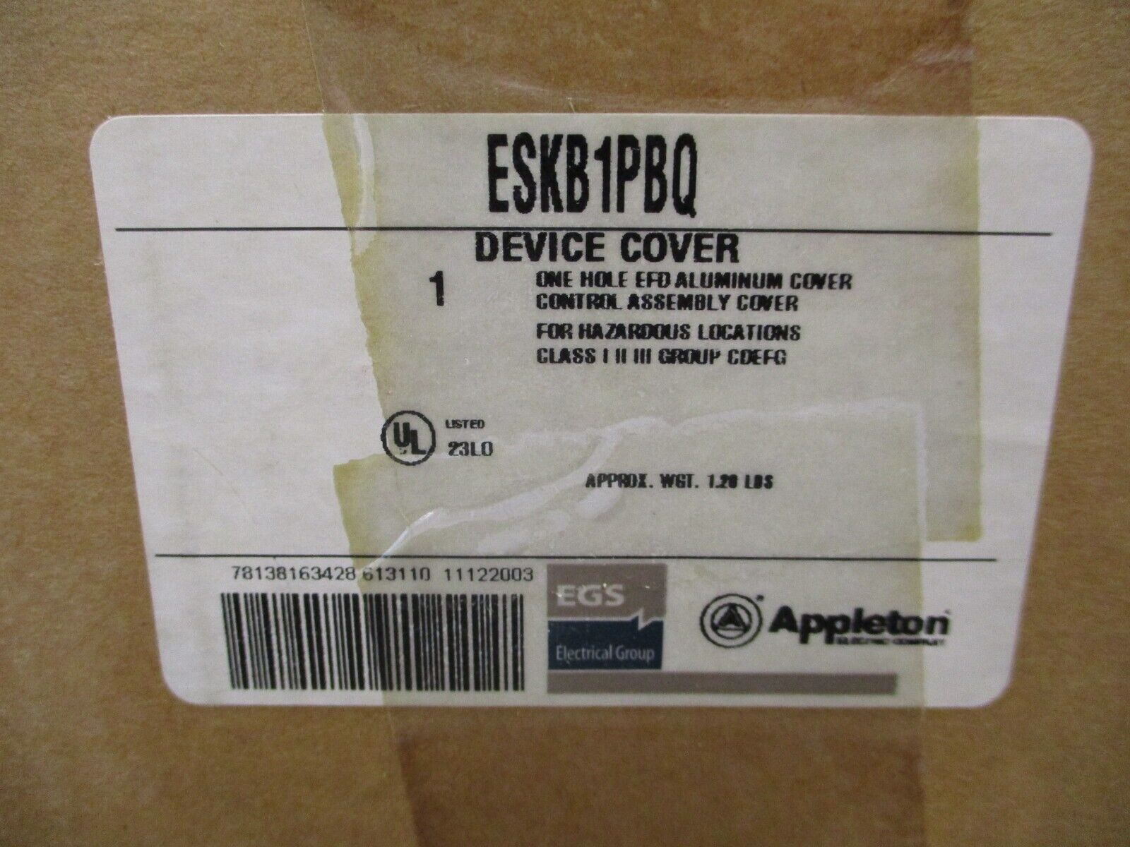 Appleton Device Cover ESKB1PBQ One-Hole Aluminum For Hazardous Locations
