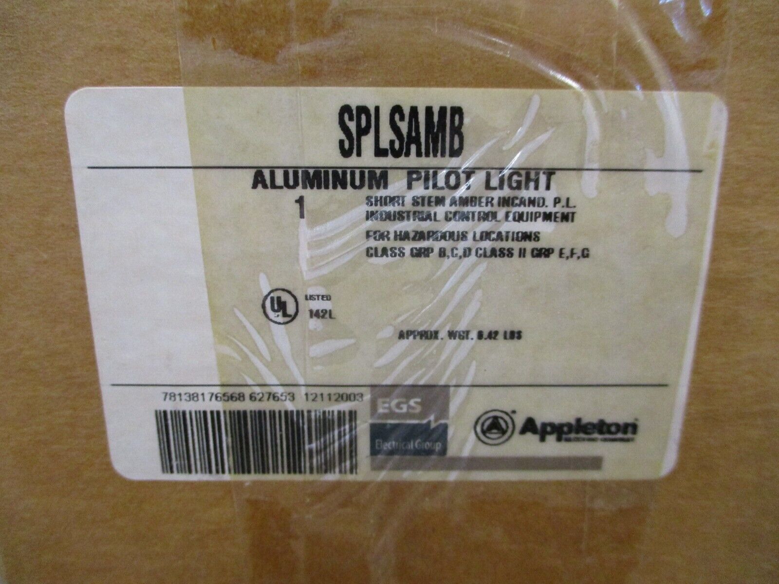 Appleton Aluminum Pilot Light SPLSAMB Amber For Hazardous Locations New Surplus