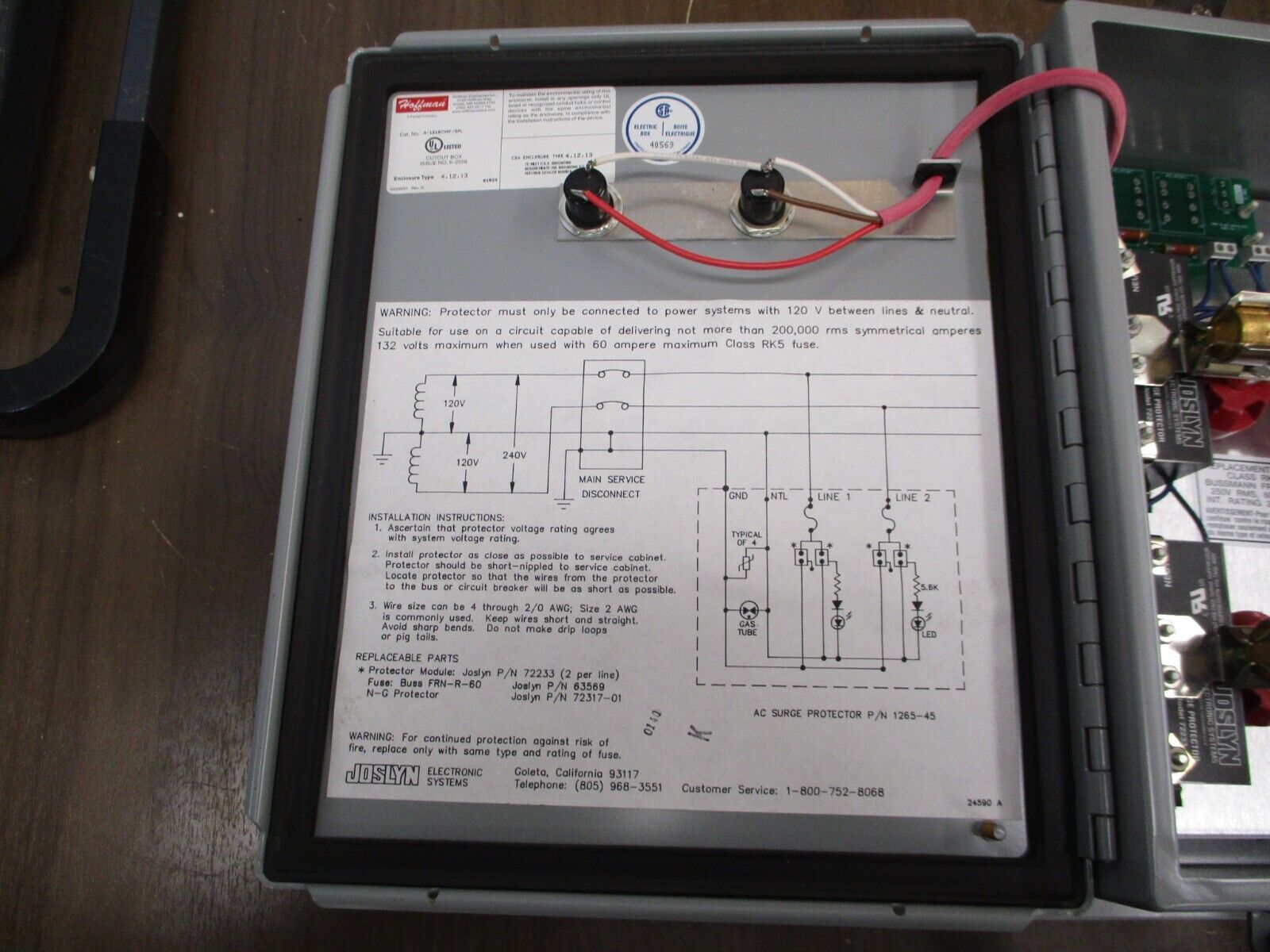 Joslyn Surgitron I AC Surge Protector 1265-45 120/240V 1Ph 3W 50/60Hz Used