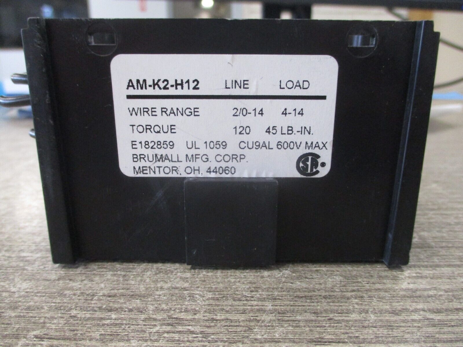 Brumall Power Distribution Block AM-K2-H12 600V 1P Line: 2/0-14 Load: 4-14 Used