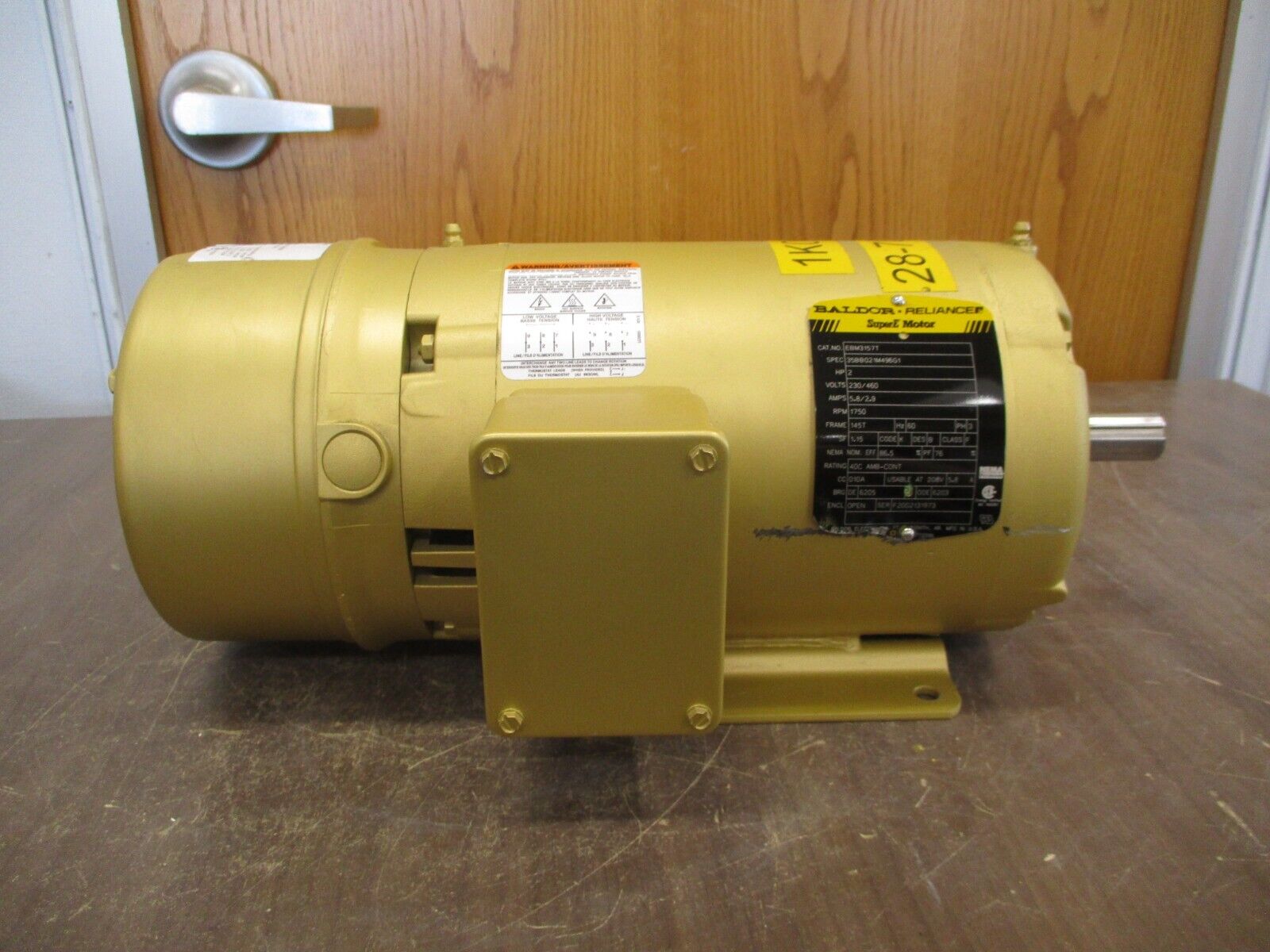 Baldor AC Motor w/ Brake EBM3157T 2HP 1800RPM 230/460V 5.8/2.9A 3Ph 60Hz Used