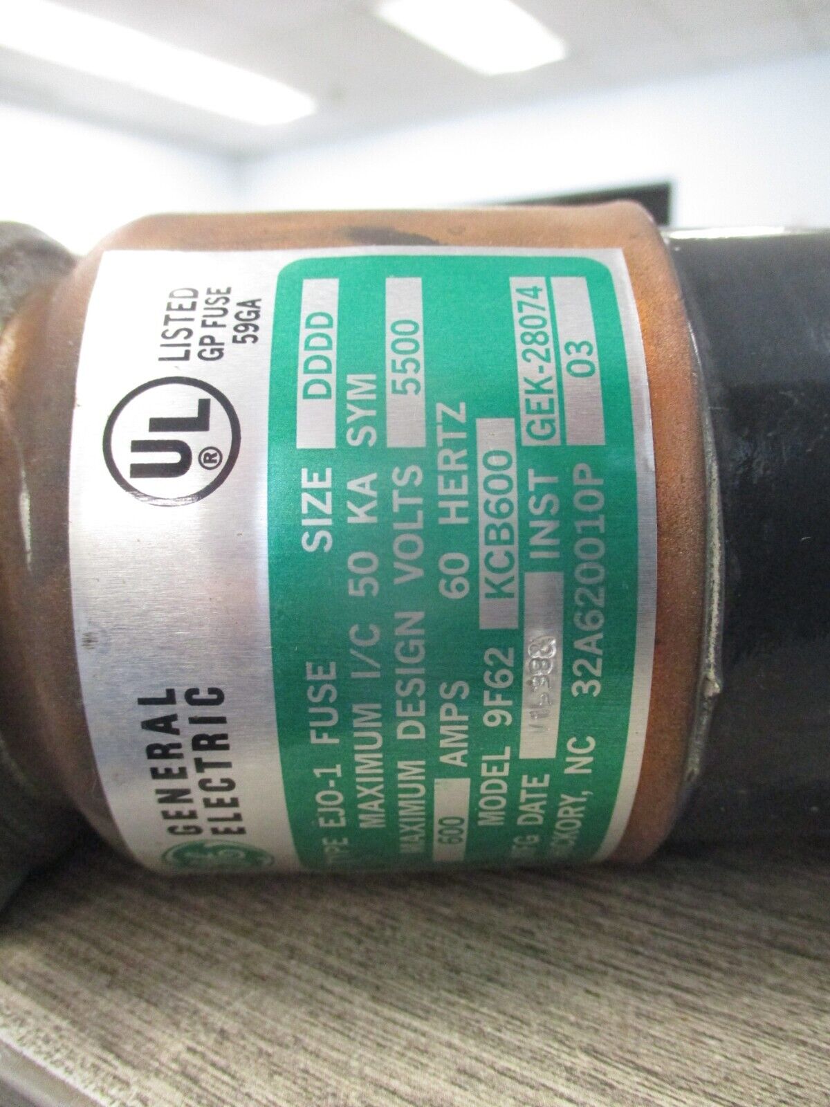 GE Type EJO-1 Fuse 9F62 KCB600 5.5kV 600A 60Hz Used