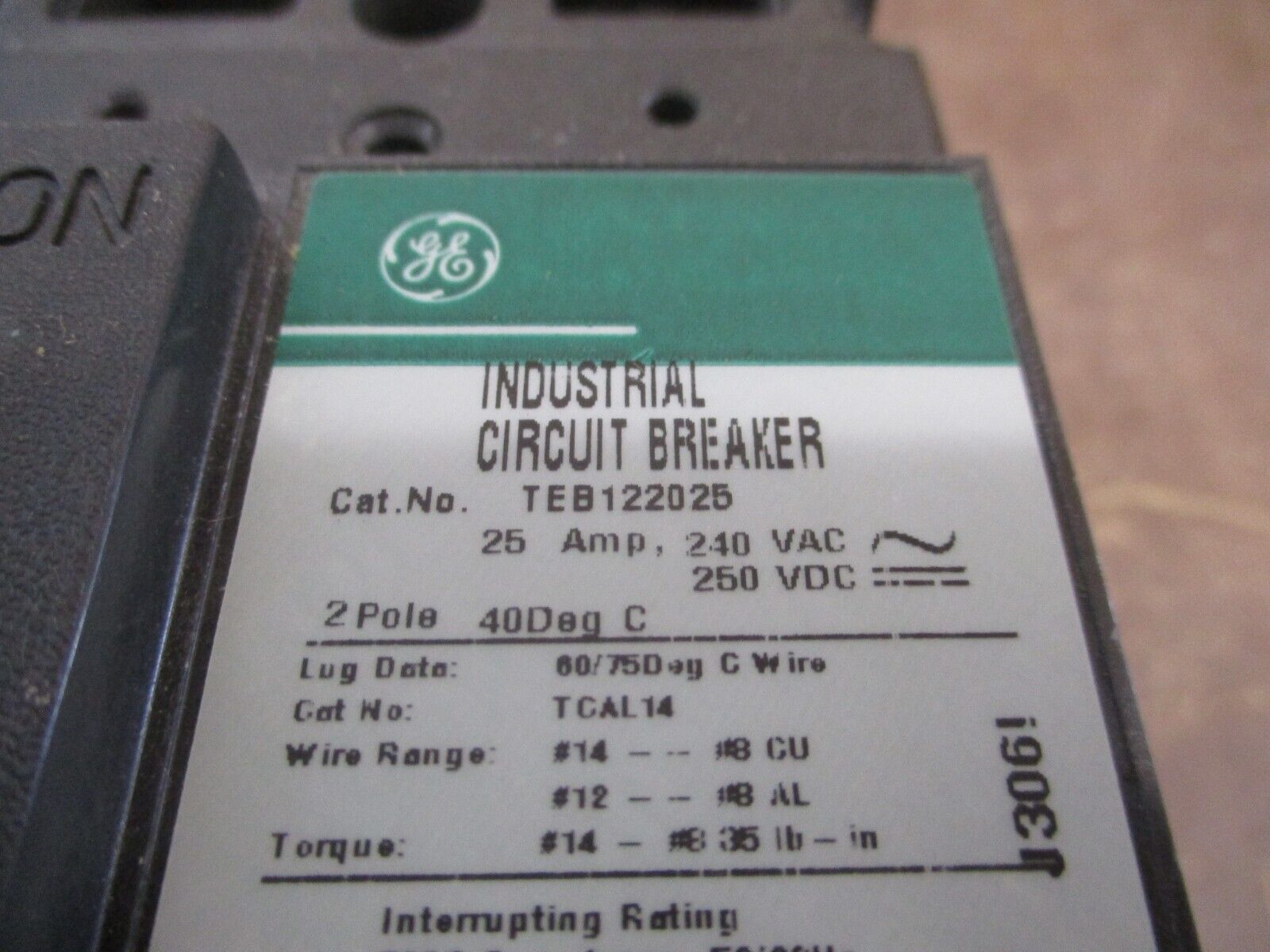 GE Circuit Breaker TEB122025 25A 240V 2P New Surplus