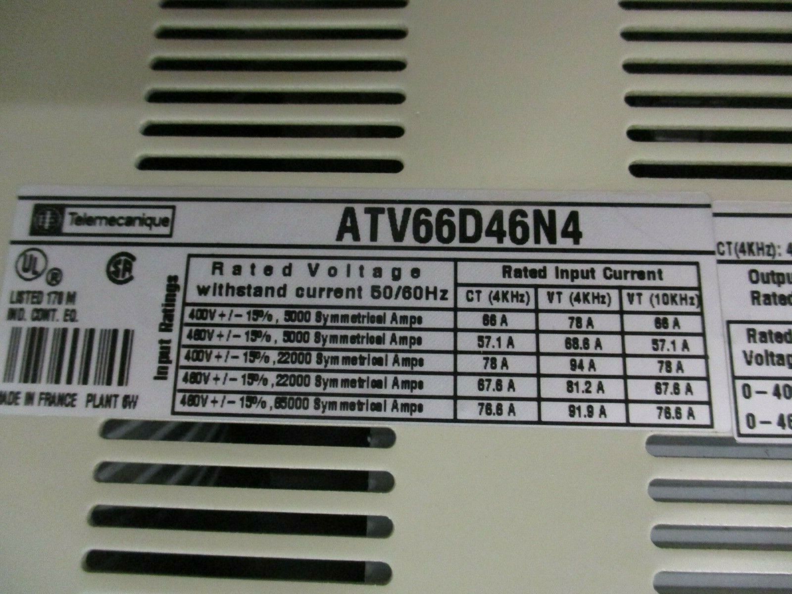 Square D AC Drive ATV66D46N4 40HP 3Ph *No Cover* w/Keypad Used