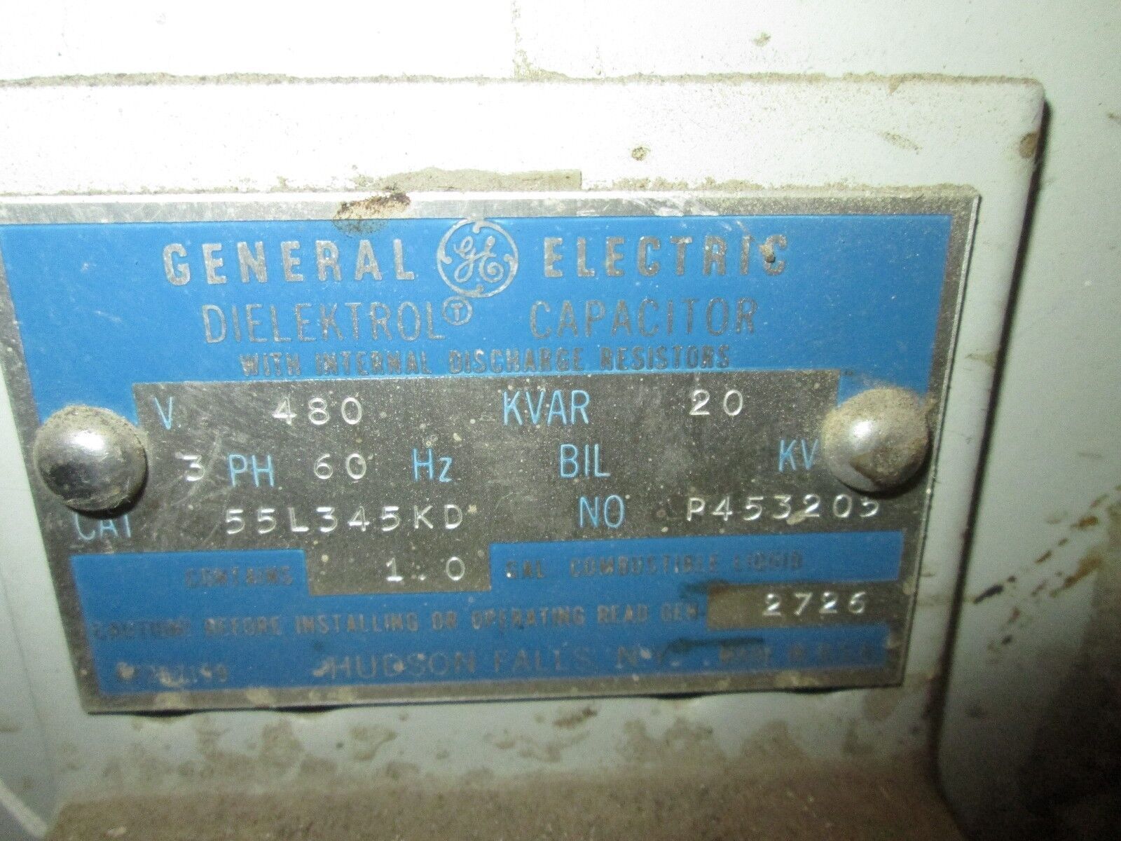 GE Capacitor 55L345KD 20KVAR 480V 3Ph Used