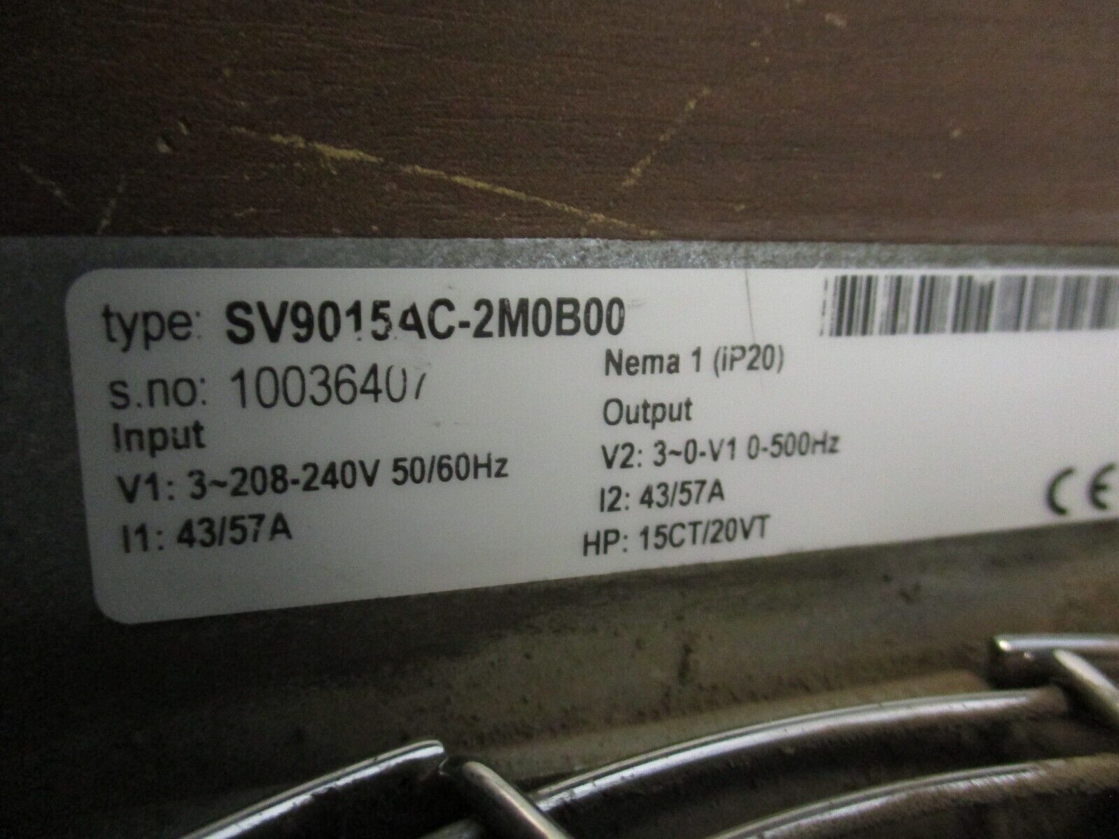 Cutler-Hammer SV9000 AC Drive SV9015AC-2M0B00 15HP 3Ph w/ Keypad Used