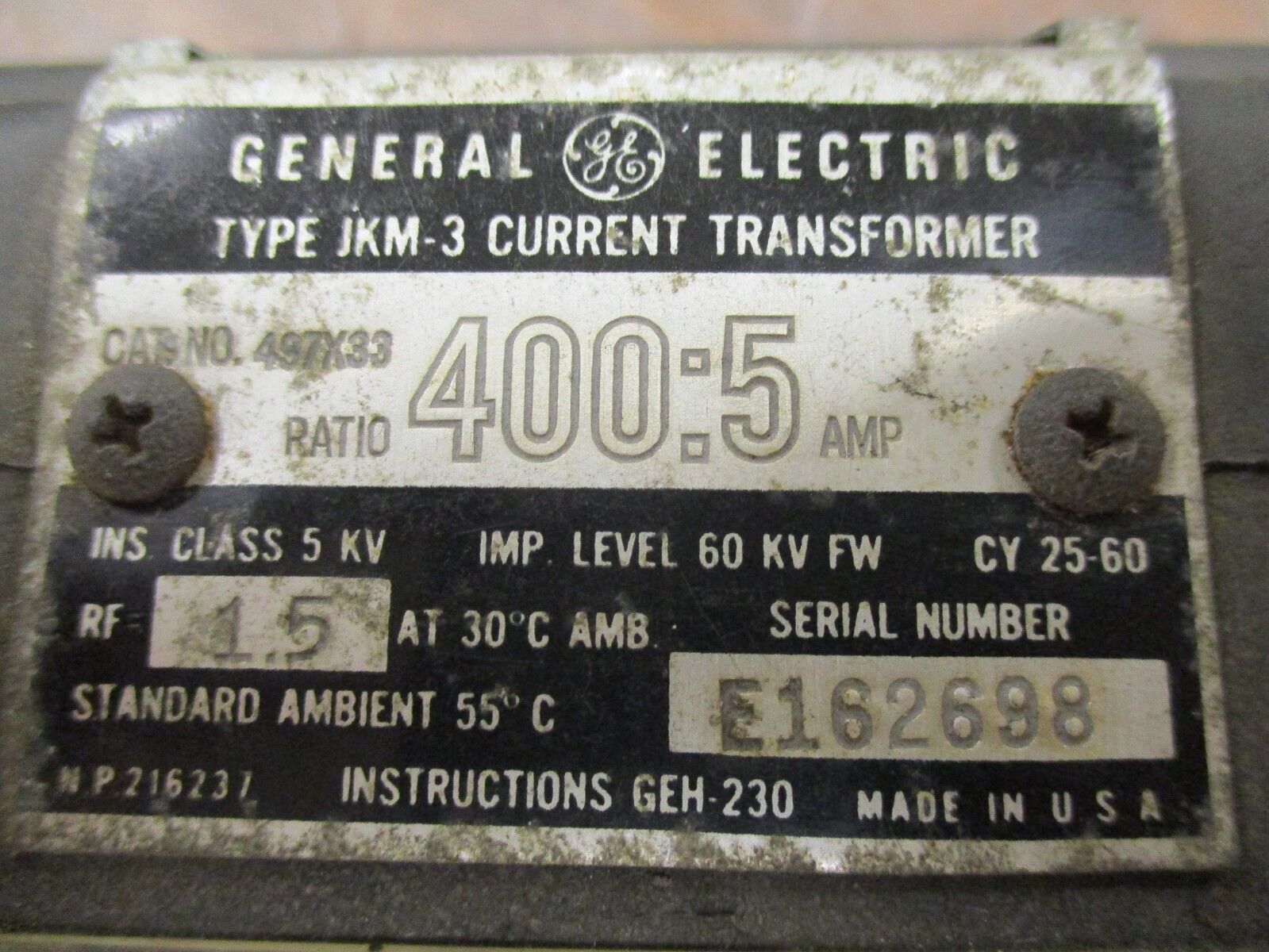 GE Type JKM-3 Current Transformer 497X33 Ratio 400:5A Used