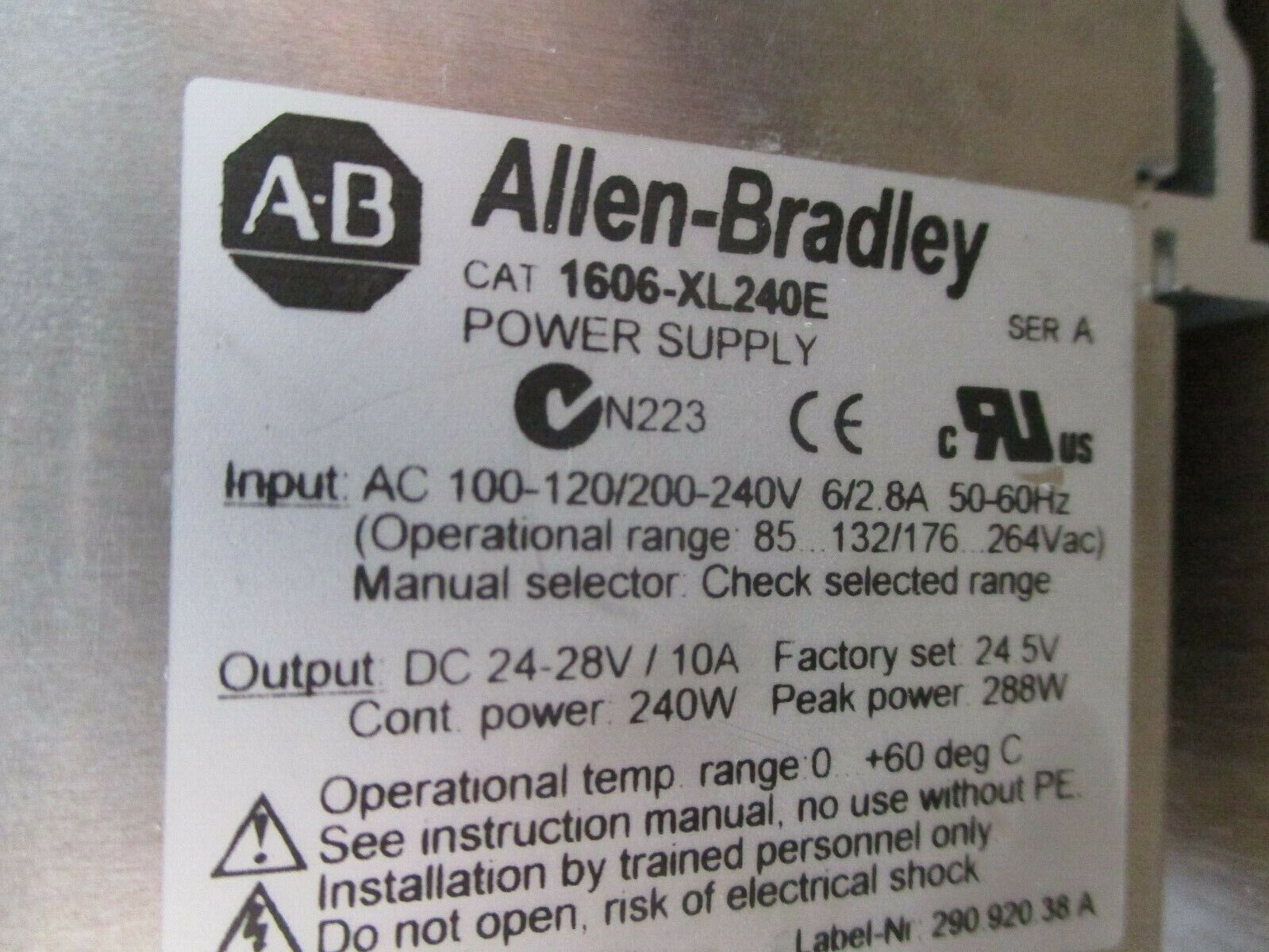 Allen-Bradley Power Supply 1606-XL240E Ser. A Input: AC 100-120/200-240V Used