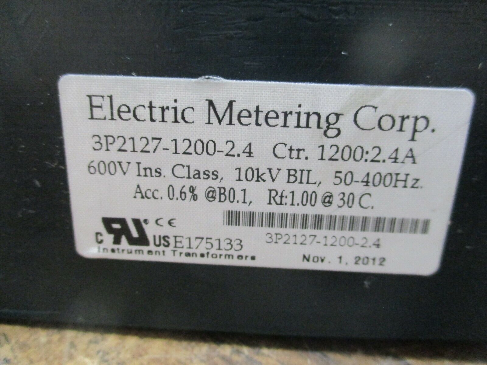 EMC Current Transformer 3P2127-1200-2.4 Ratio 1200:2.4A 600V 10kV BIL 50-400Hz