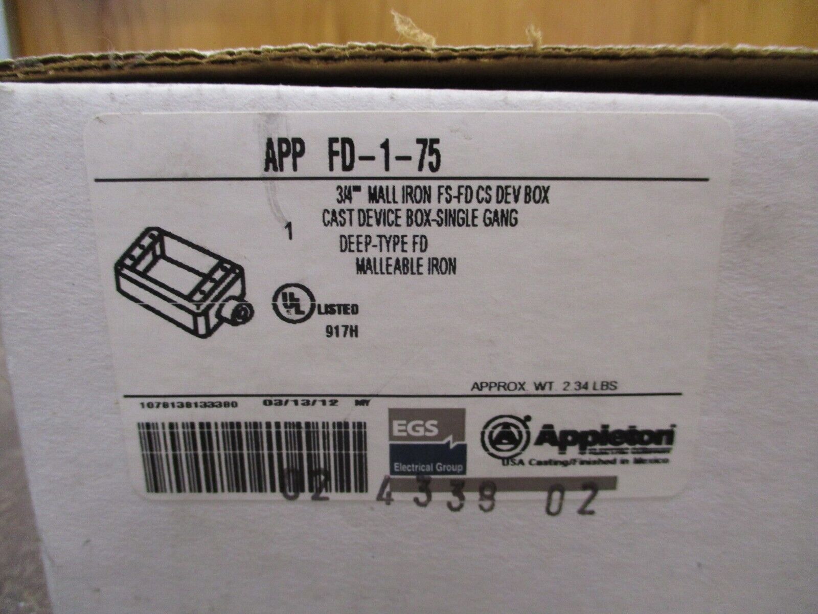 Appleton Cast Device Box FD-1-75 Size 3/4" New Surplus