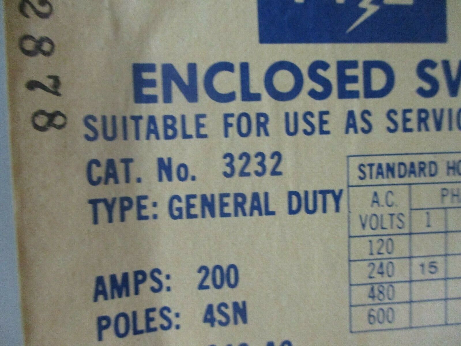 FPE Fusible Safety Switch/Disconnect 3232 200A 240V Poles: 4SN Used