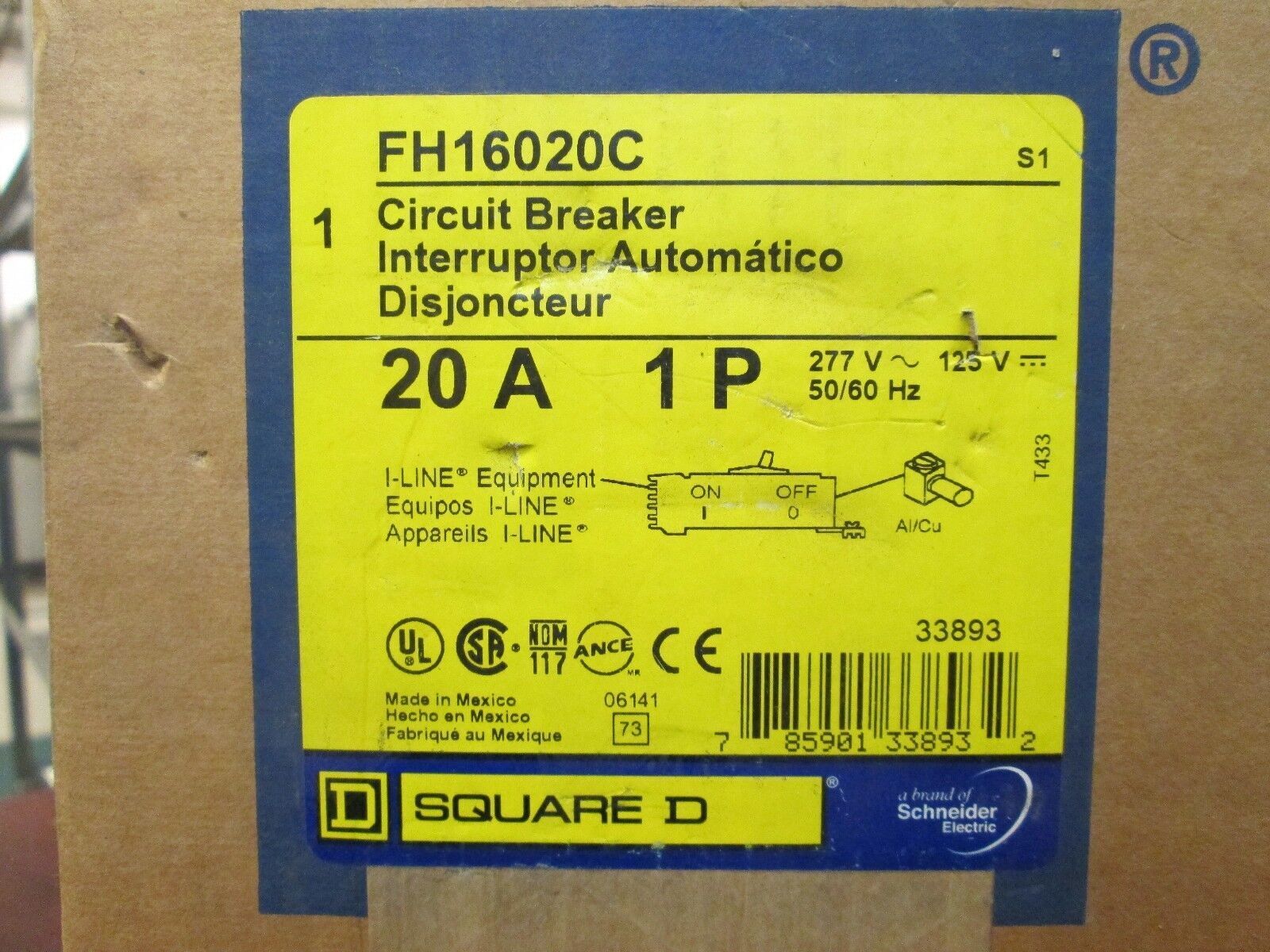 Square D I-Line Circuit Breaker FH16020C 20A 277V 1P New Surplus