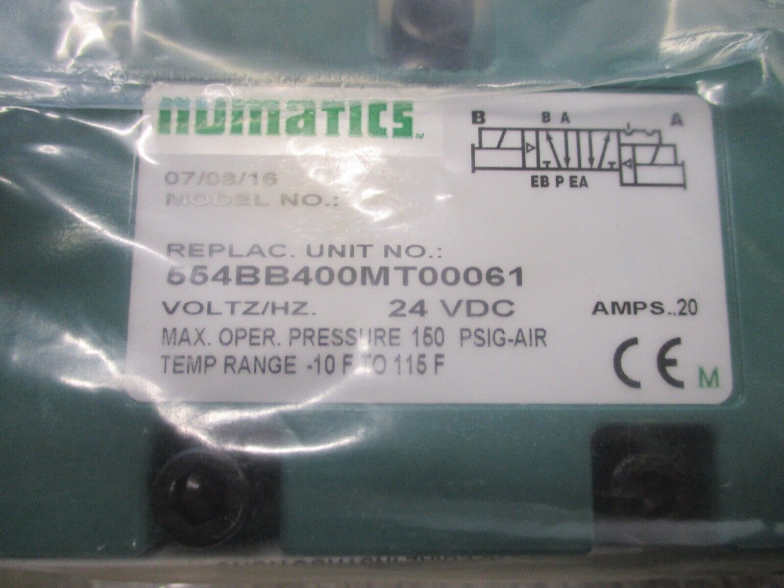 Numatics Solenoid Valve 554BB400MT00061 24VDC 150 PSIG *No Box* New Surplus