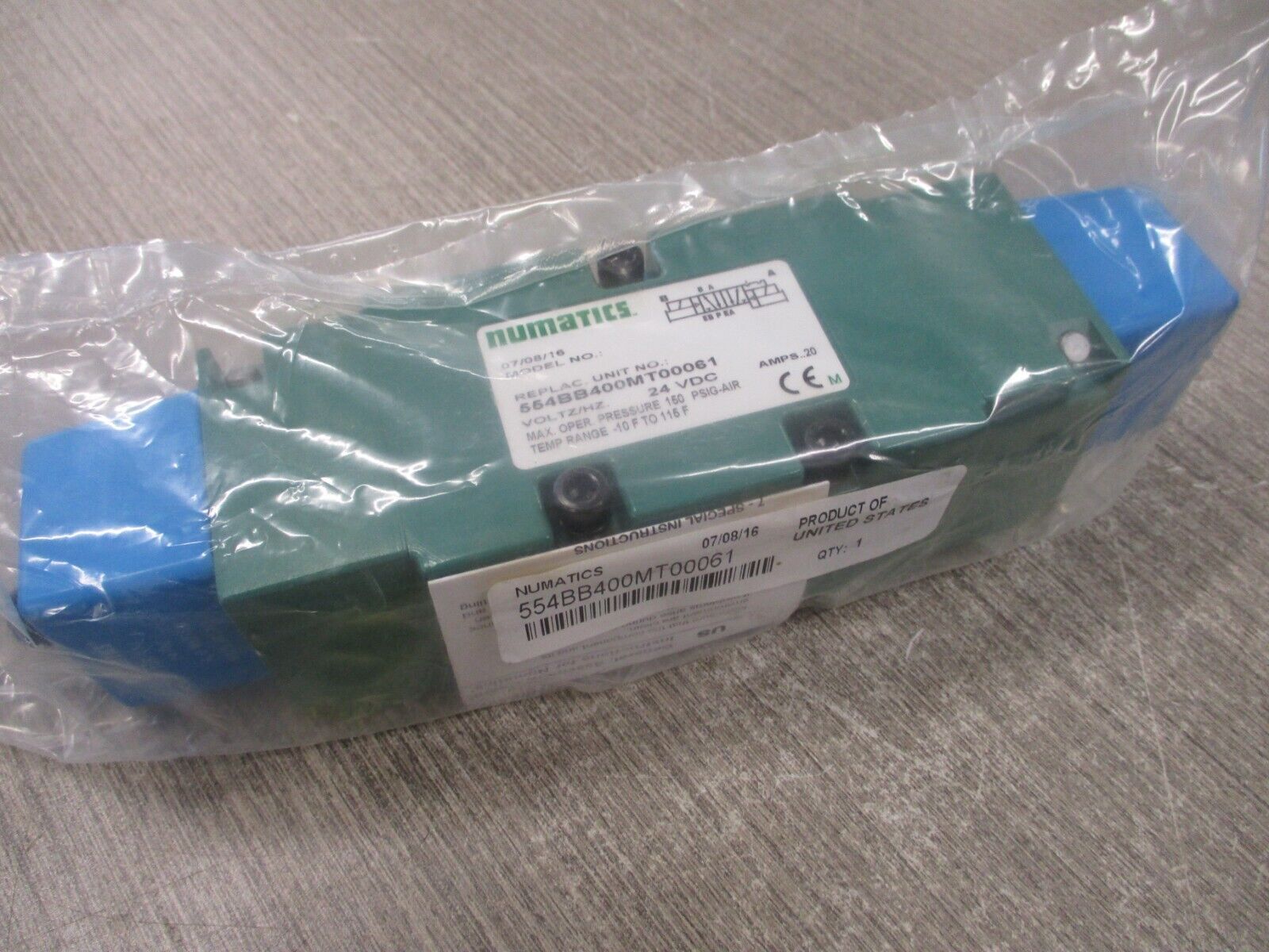 Numatics Solenoid Valve 554BB400MT00061 24VDC 150 PSIG *No Box* New Surplus