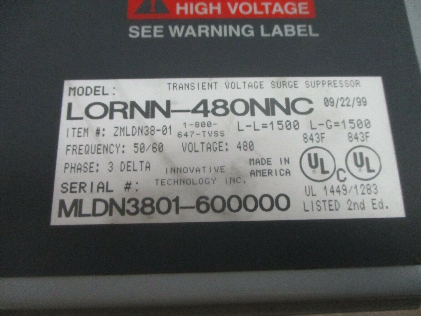 Innovative Technology The IT Protector Surge Suppressor LORNN-480NNC 480V 3Ph