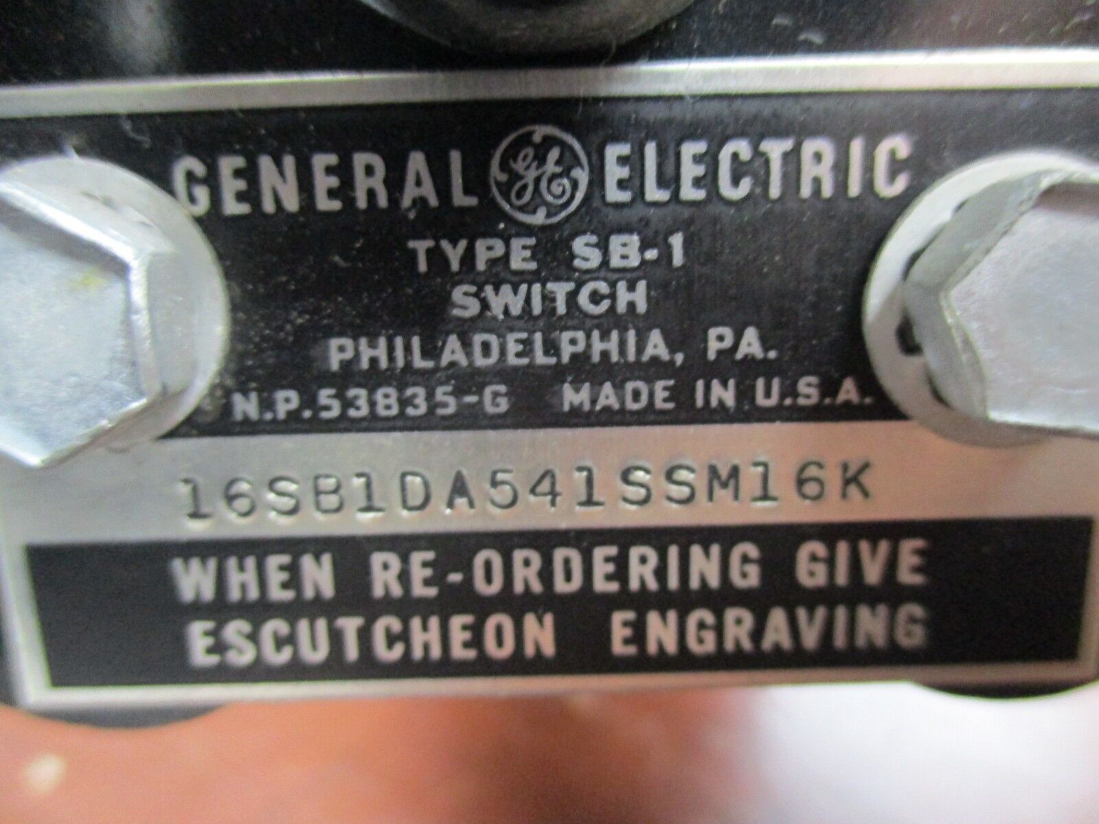 GE Type SB-1 Rotary Switch 16SB1DA541SSM16K 5-Position Used