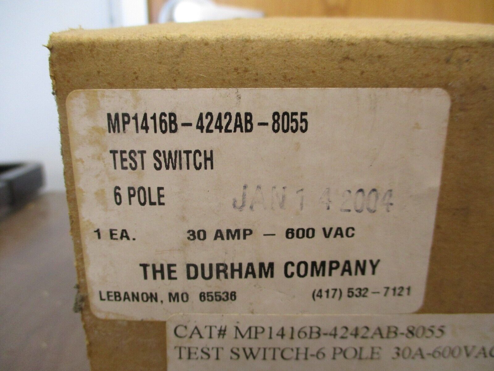 Durham Test Switch MP1416B-4242AB-8055 30A 600V 6P New Surplus