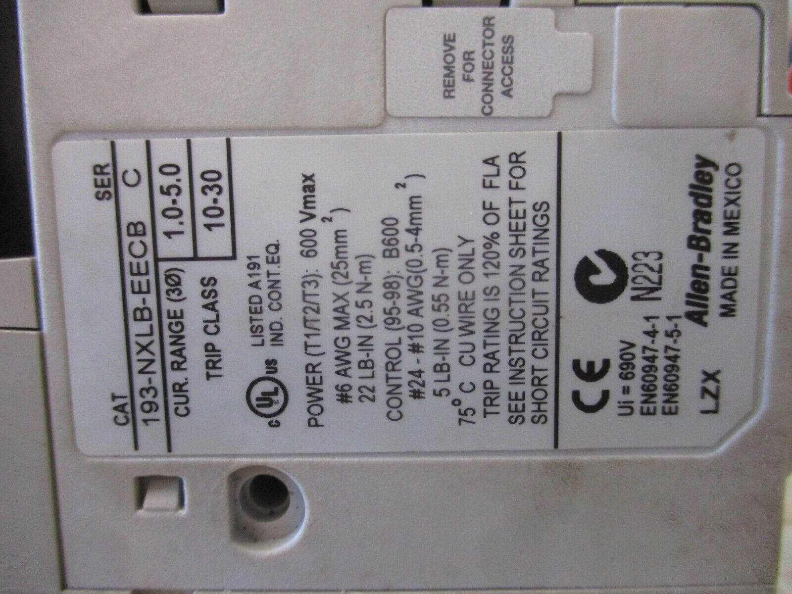 Allen-Bradley E1 Plus Solid State Overload 193-NXLB-EECB Ser. C Trip: 1.0-5.0A
