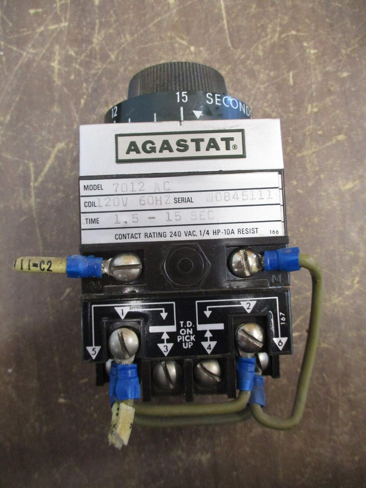 Agastat Timer 7012 AC 120V Coil Time: 1.5-15 Sec Used