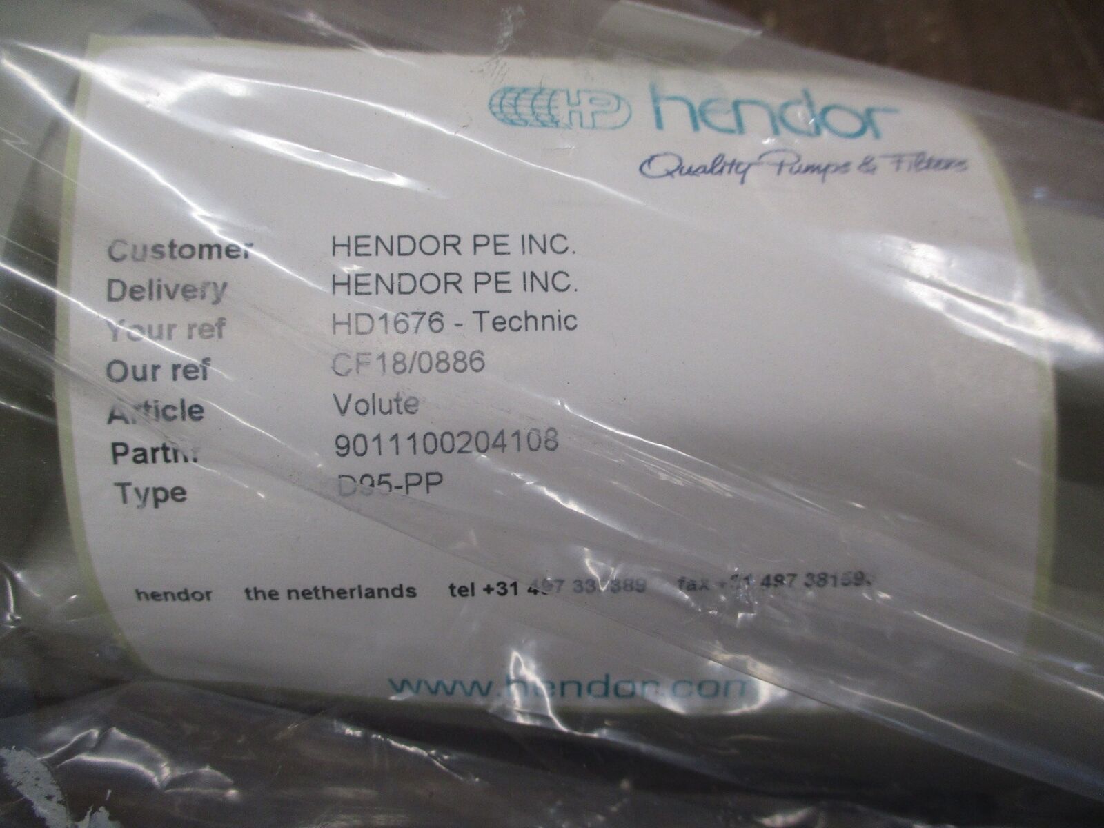 Hendor D95-PP Volute 901110204108 *No Box* New Surplus